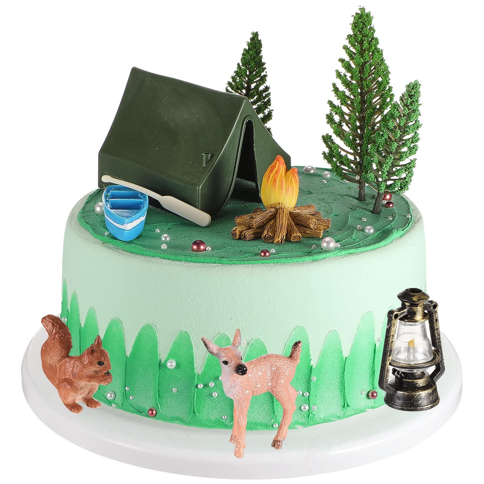 Yookeer 11 Pcs Camping Cake Topper Fireside Camp Decor Set Fireside Camp Christmas Topper Camping Themed Decoration for Forest Theme Birthday Party Supplies(Fresh Style)