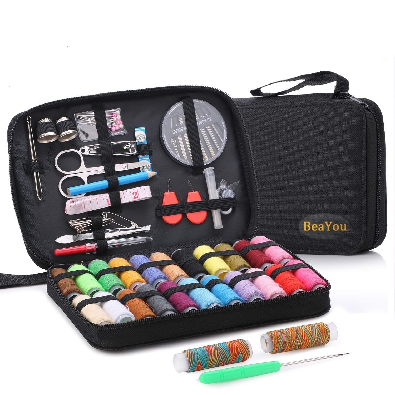 Sewing Kit, BeaYou Portable DIY Needlework Box, 95pcs Premium Sewing Accessories for Home Household, Travel, Beginners, Emergency Use (Upgrade Version)