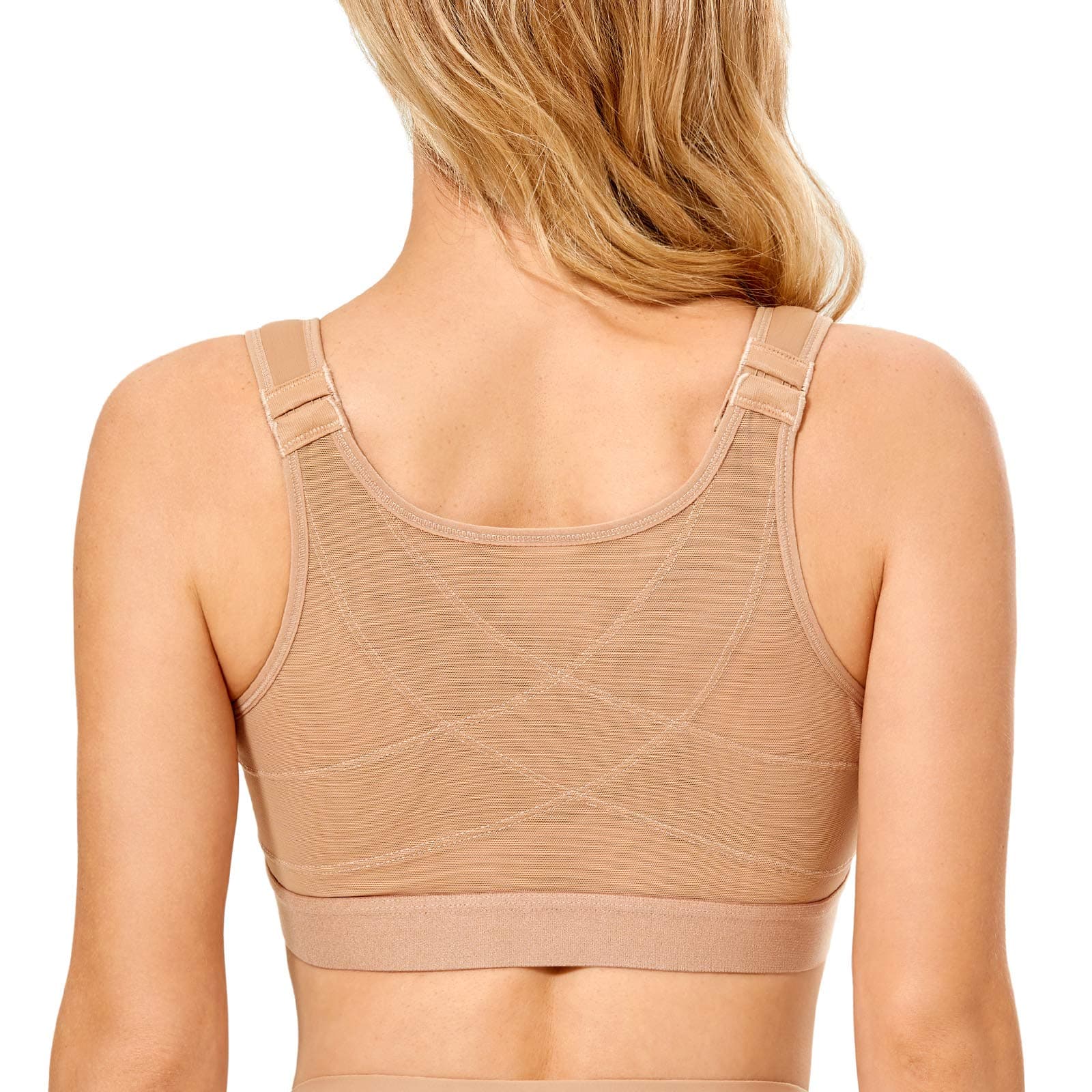Delimira Women's Front Fastening Bras Non Wired Posture Correcting Back Support Post Surgery Bra Plus Size Comfort