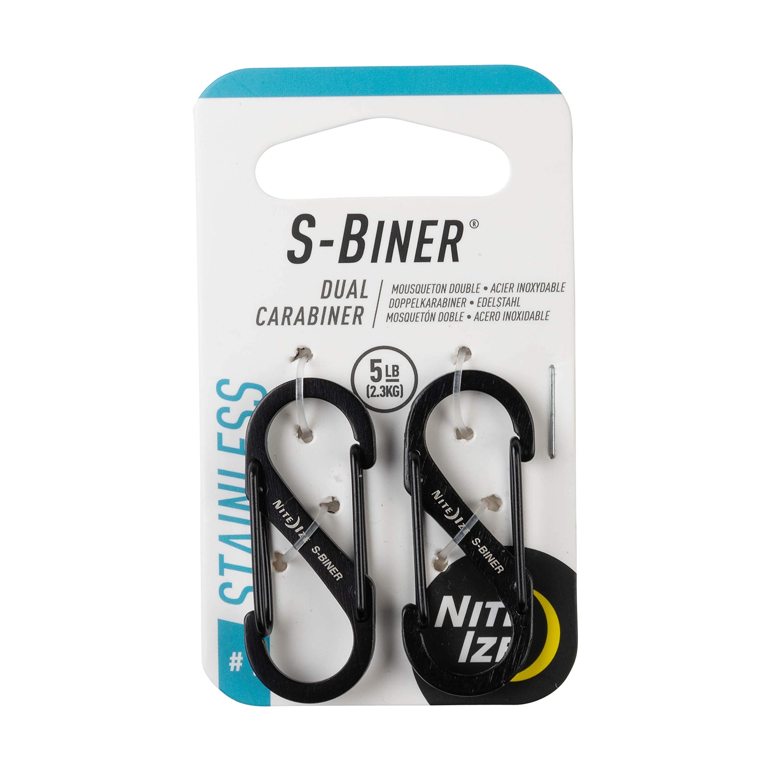 Nite Ize Size-1 S-Biner Dual Spring Gate Carabiner, Black, 2-Pack