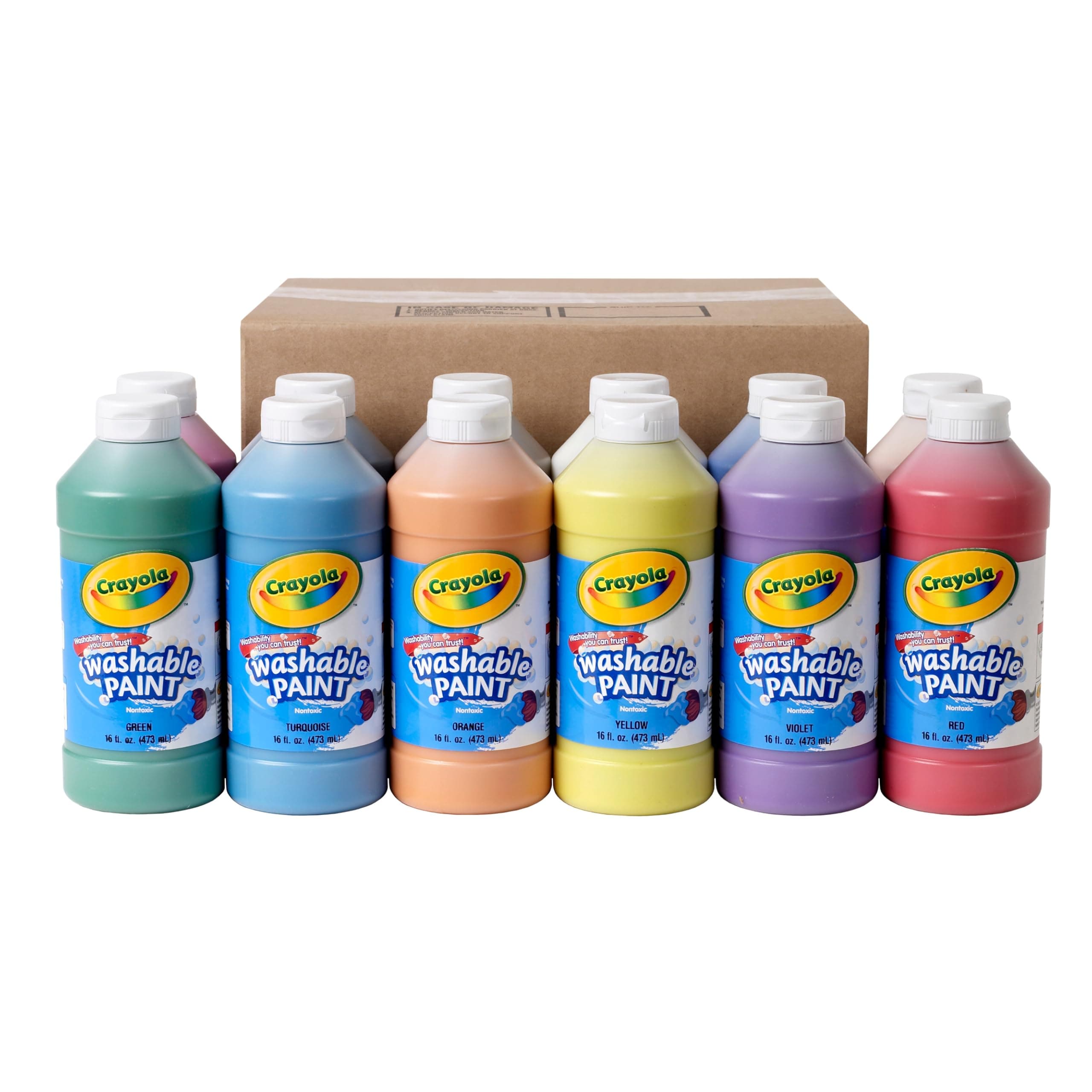 Crayola Washable Paint (12ct), Bulk Paint Set for Kids' Art Projects, 16 Oz, Nontoxic Craft Supplies, Teacher Classroom Must Haves, Ages 3, 4, 5