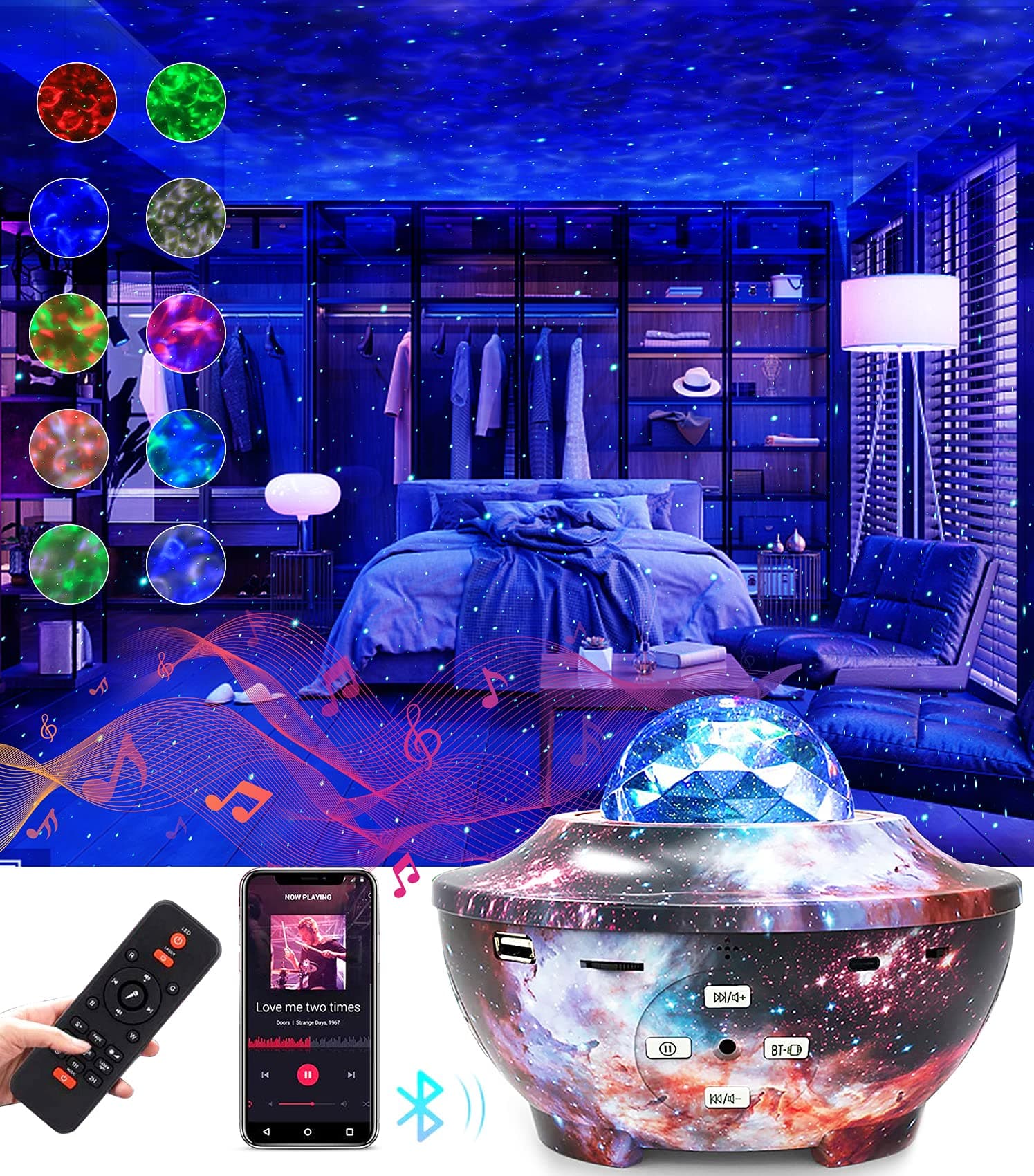 Holiday Projector Lights,Star Projector Night Light for Bedroom LED Nebula Cloud Ocean Wave Projector Night Light Projector with Music Speaker,21 Lighting Effects for Kids Home Theatre