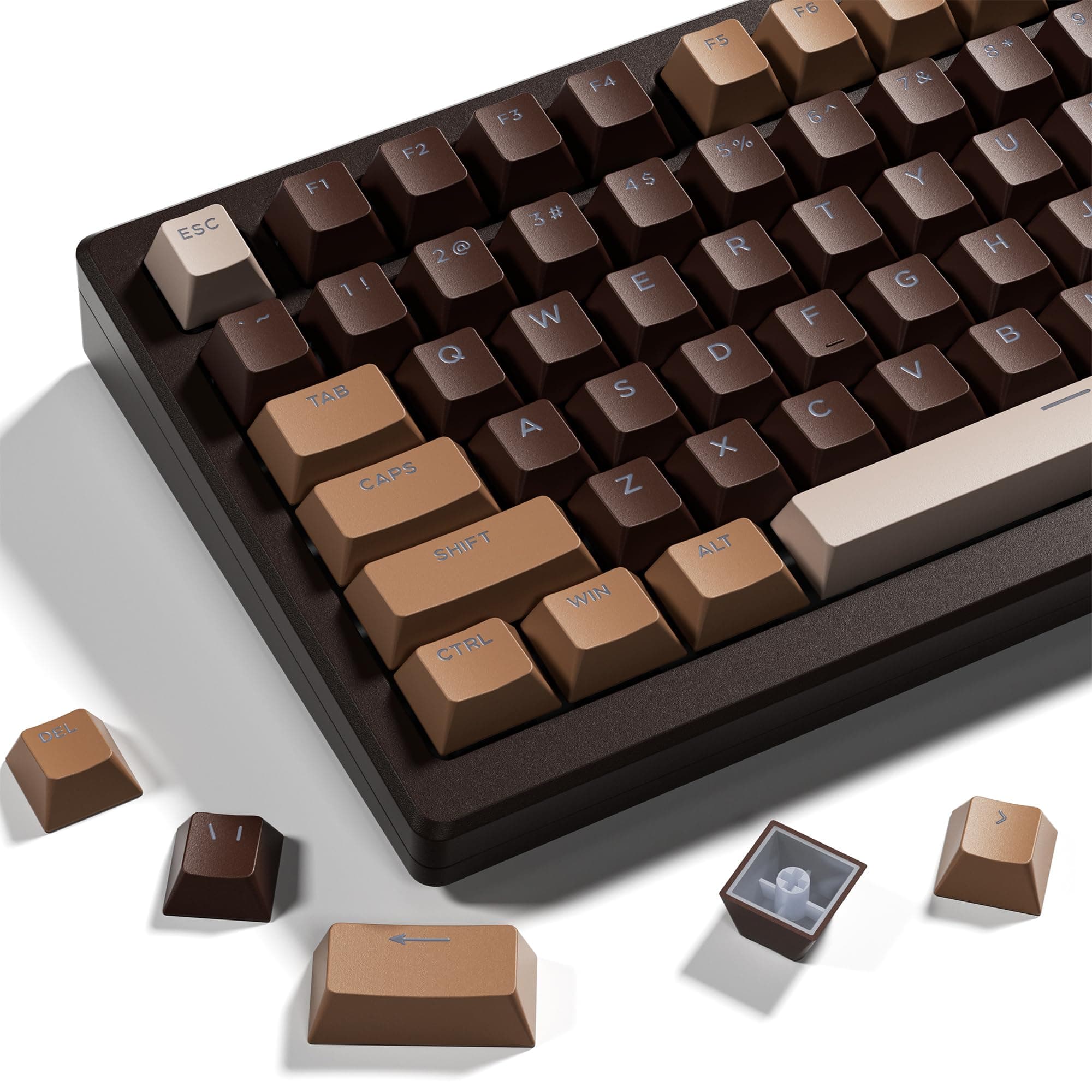 XVX Shine Through Keycaps -133 Keys Cherry Profile Double Shot PBT Keycaps Compatible for 60%/75%/100% Retro Gaming Mechanical Keyboard-Coffee Brown