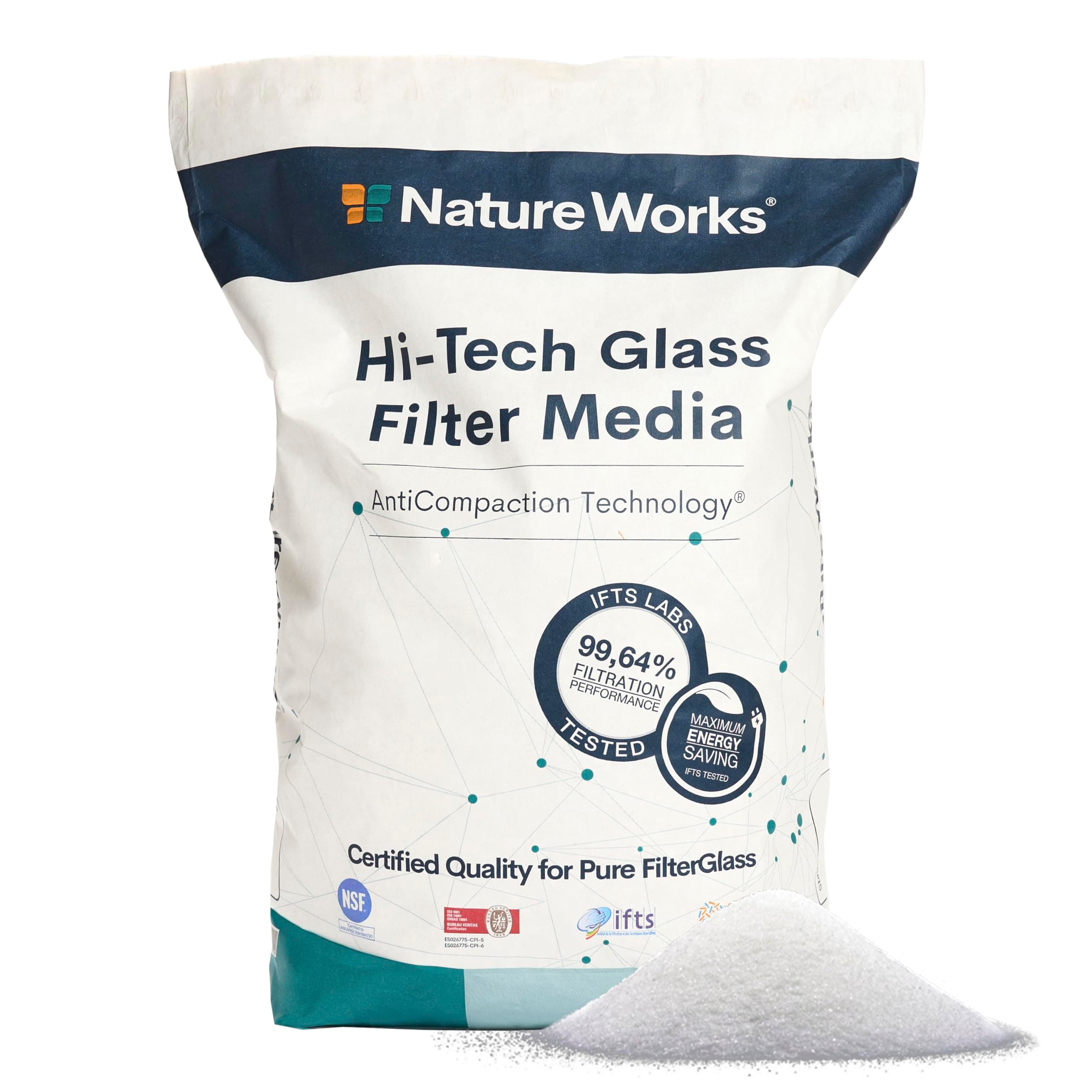 – NATURE WORKS Filter Sand for Swimming Pool with 99.64% Filtering Power, Reduces Water and Energy Consumption, Made with Technical Glass for Maximum Hygiene - Bag 10 kg
