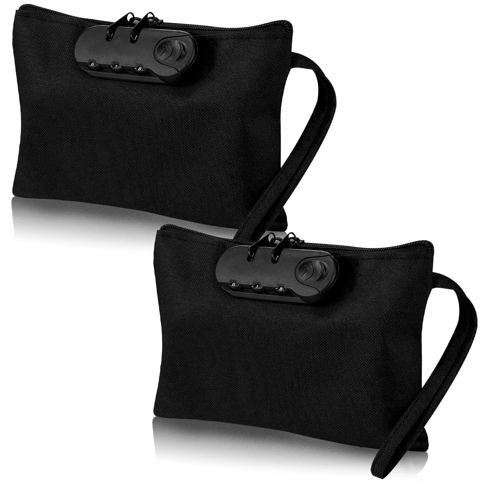 Reginary 2 Pcs Locking Money Bag Document Bag with Lock Pouch Black Locking Bags Locking Cash Bag with Combination Locking Document Bag Wallet with Zipper for Cash Bracelet Phone and Credit Cards
