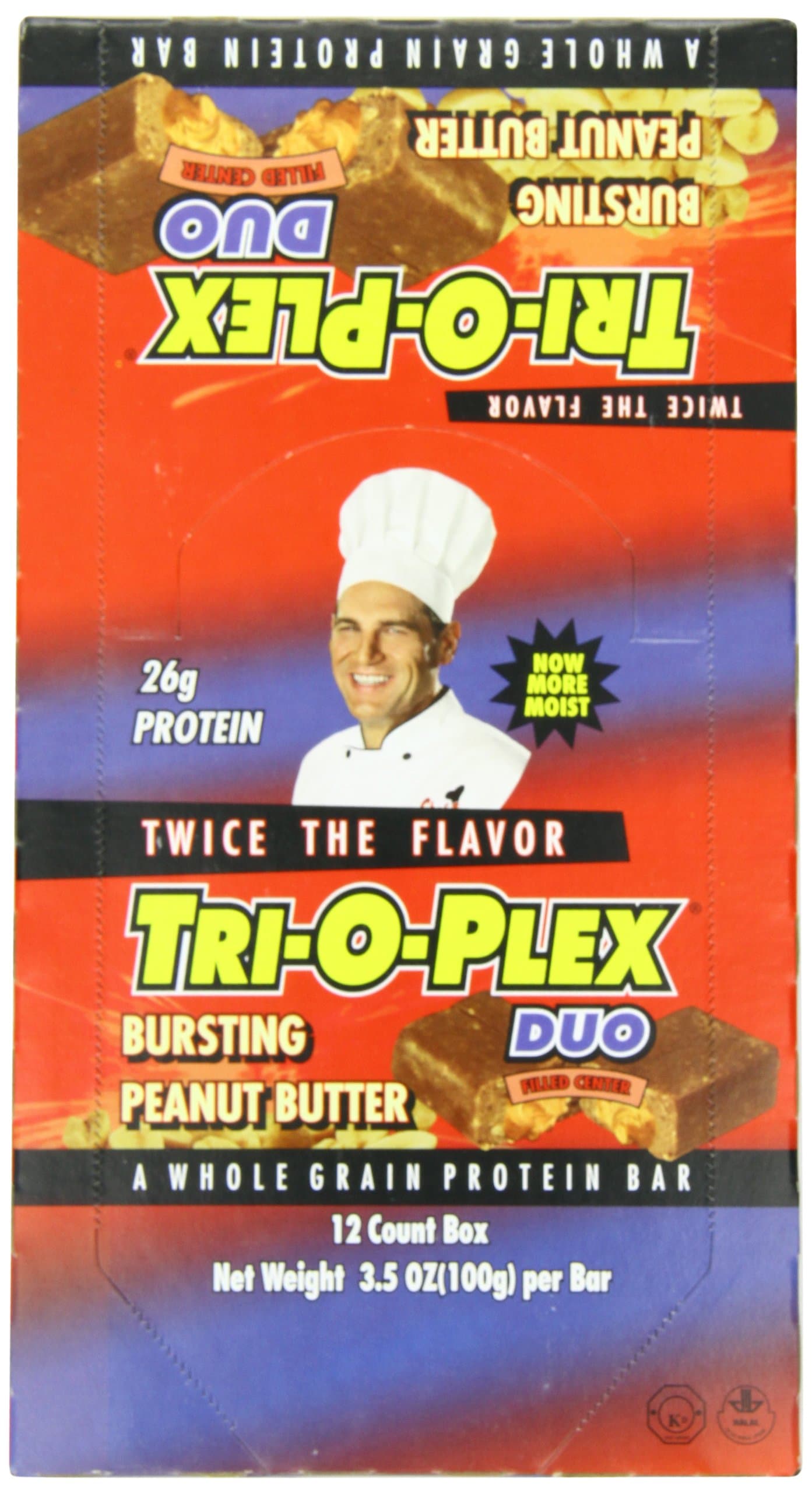 Tri-O-Plex Duo Protein Bar, Bursting Peanut Butter, 3.5 Ounce Bar, 12-Count