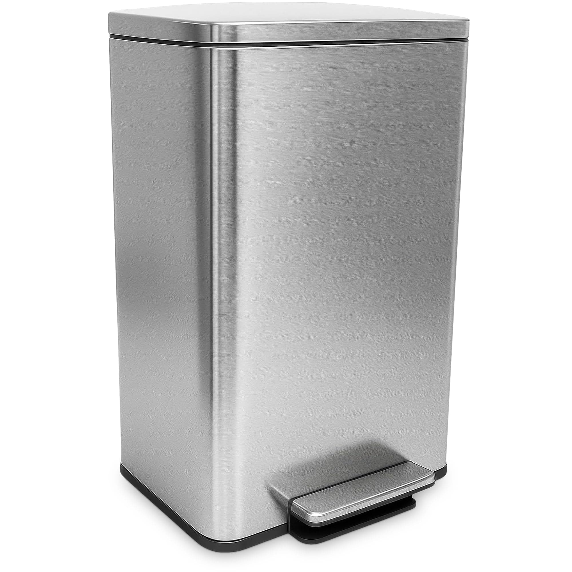 50 Liter / 13.2 Gallon Soft-Close, Smudge Resistant Trash Can with Foot Pedal and Built in Filter- Stainless Steel, Sleek Finish