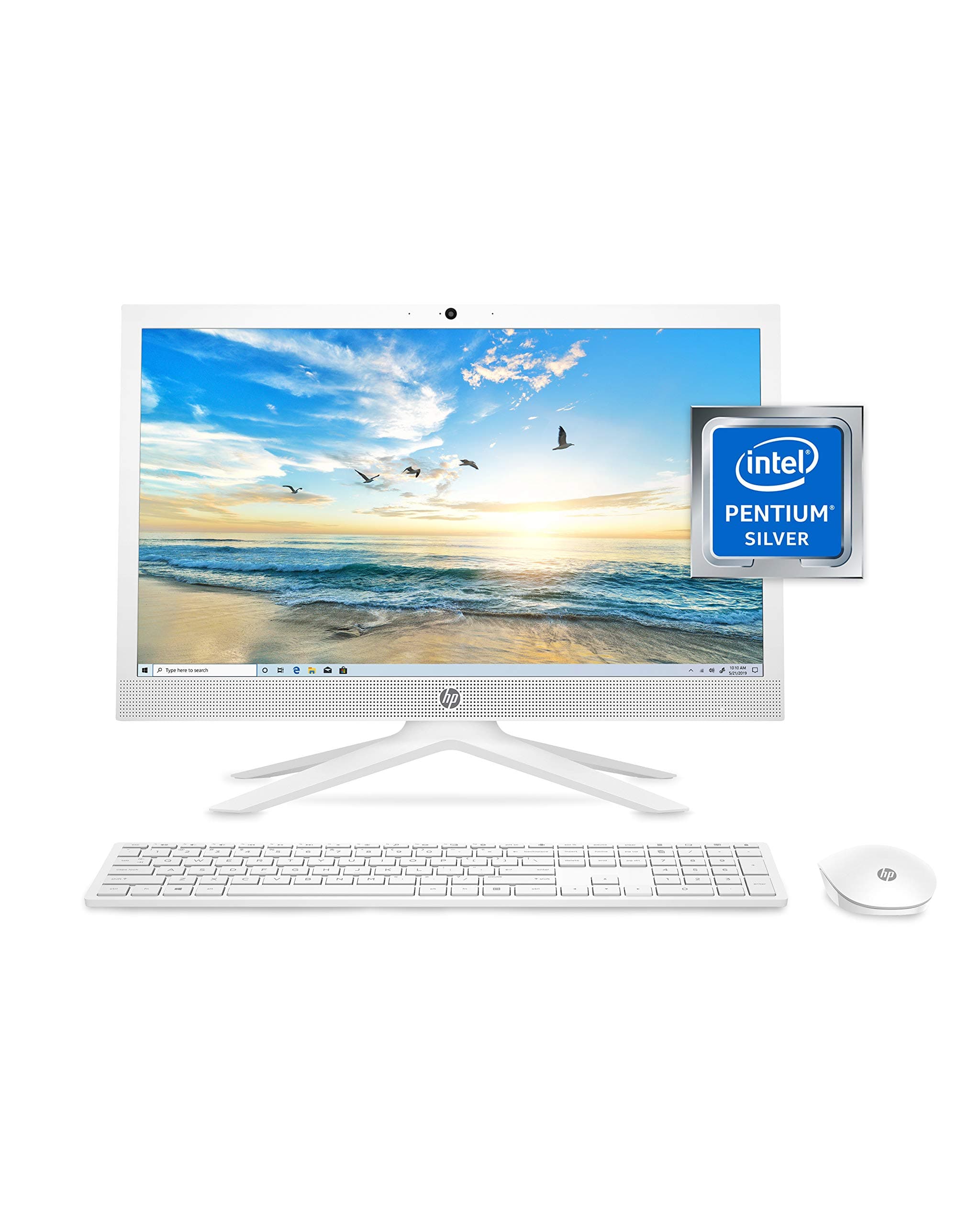 21 All-in-One PC, Intel Pentium Silver J5040 Quad-Core Processor, 4 GB RAM, 128 GB SSD Storage, 20.7-inch Full HD Display, Windows 10 Home with Enhanced Security, Privacy Camera (21-b0020, 2020)