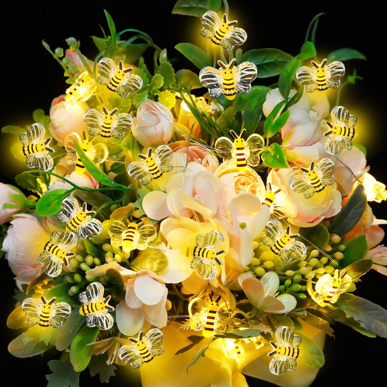 3 Packs Honeybee Fairy String Lights Decor 30 ft Bee Lights with 90 Pcs Honeybee Shaped LED Light for Fairy Decor, Bee Festival, Party, Bedroom, Living Room, Plants, Patios, Wedding