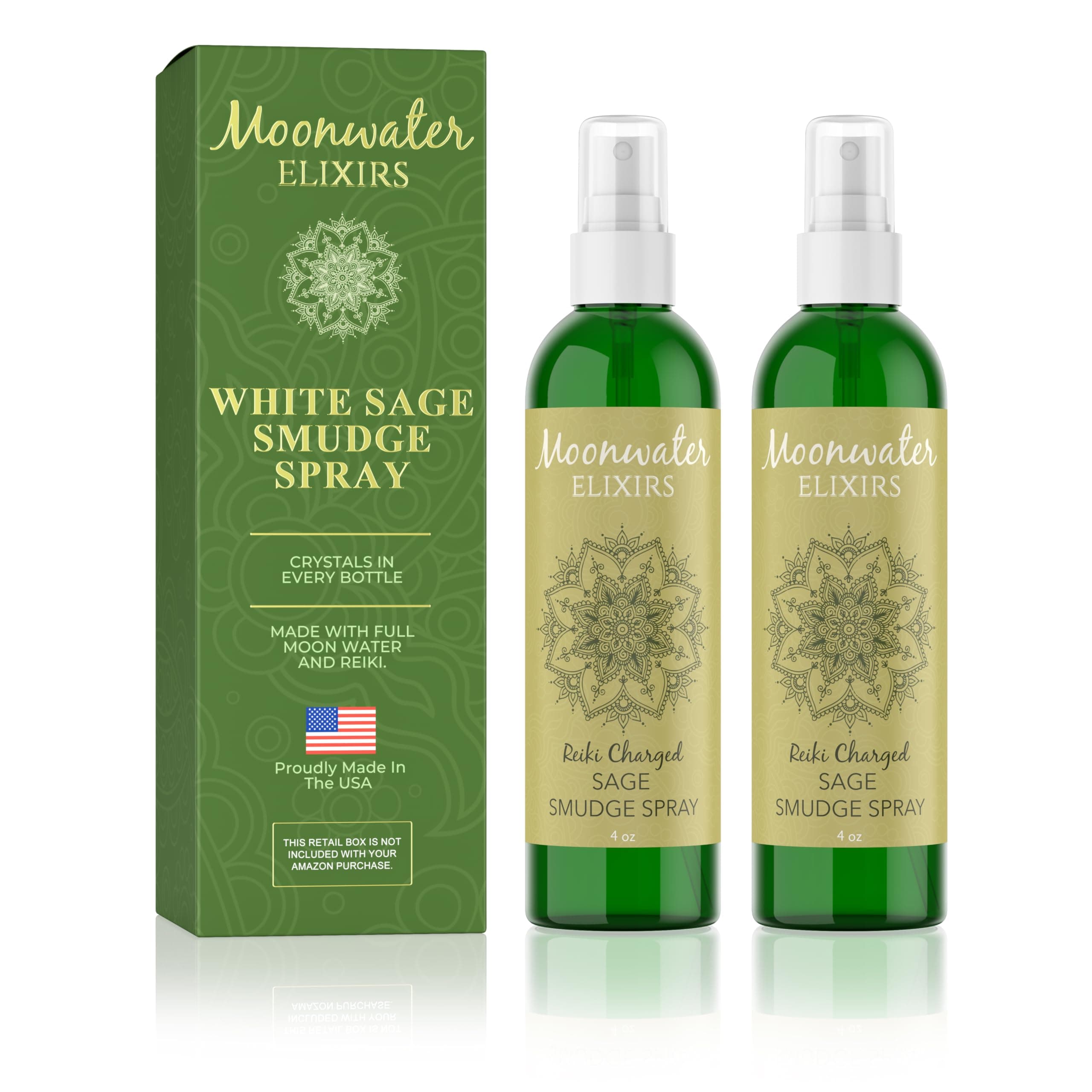 White Sage Spray for Smudging - Sage Spray for Clearing Negative Energy, Smudge Cleansing Sage Spray for House Negative Energy with Sage Oil & Crystals, Sage Spray Mist - (4oz 2 Pack)