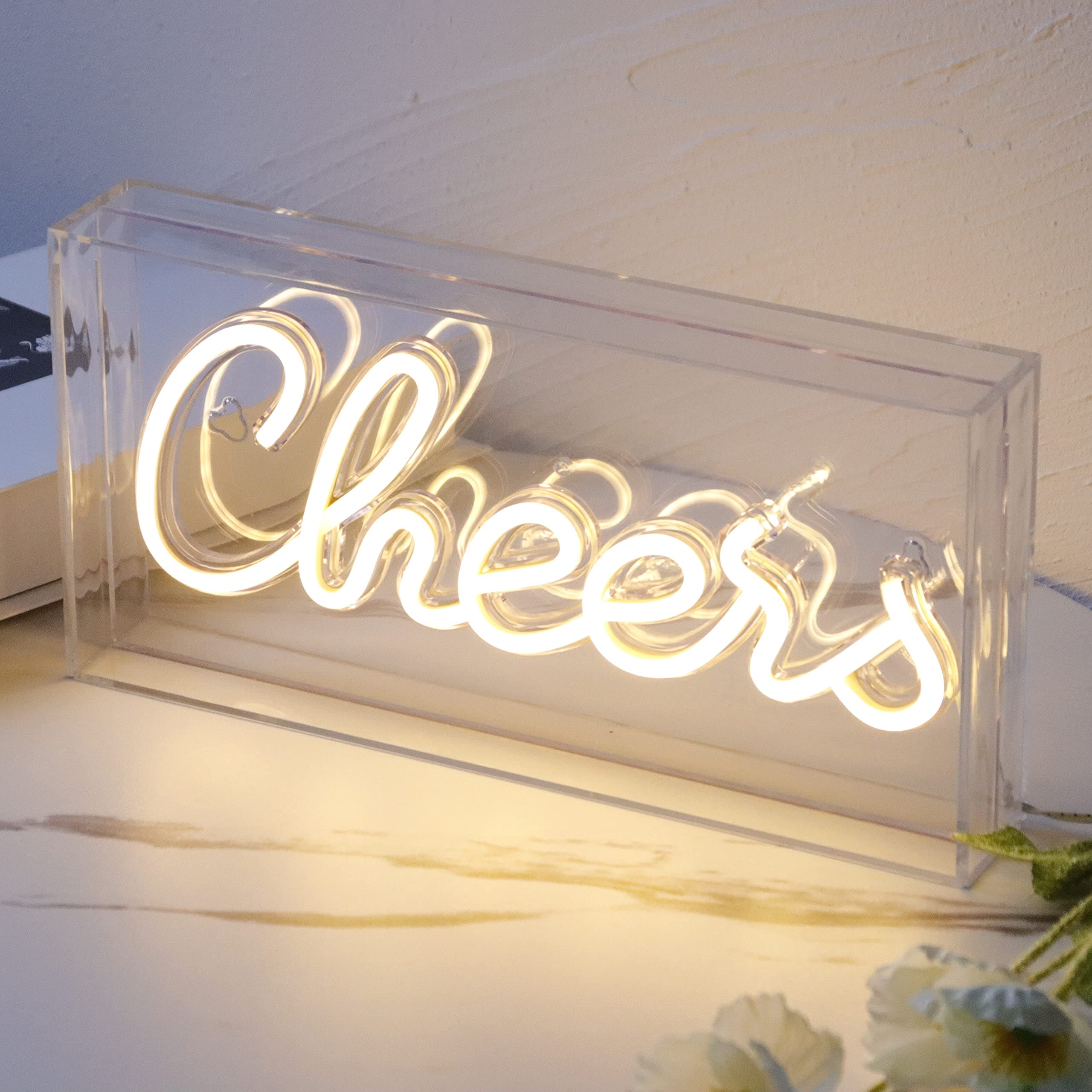 USB LED Desk Lightbox Cheers Sign 3D Neon Light up Sign for Bar,Wall Décor Party Light Accessories