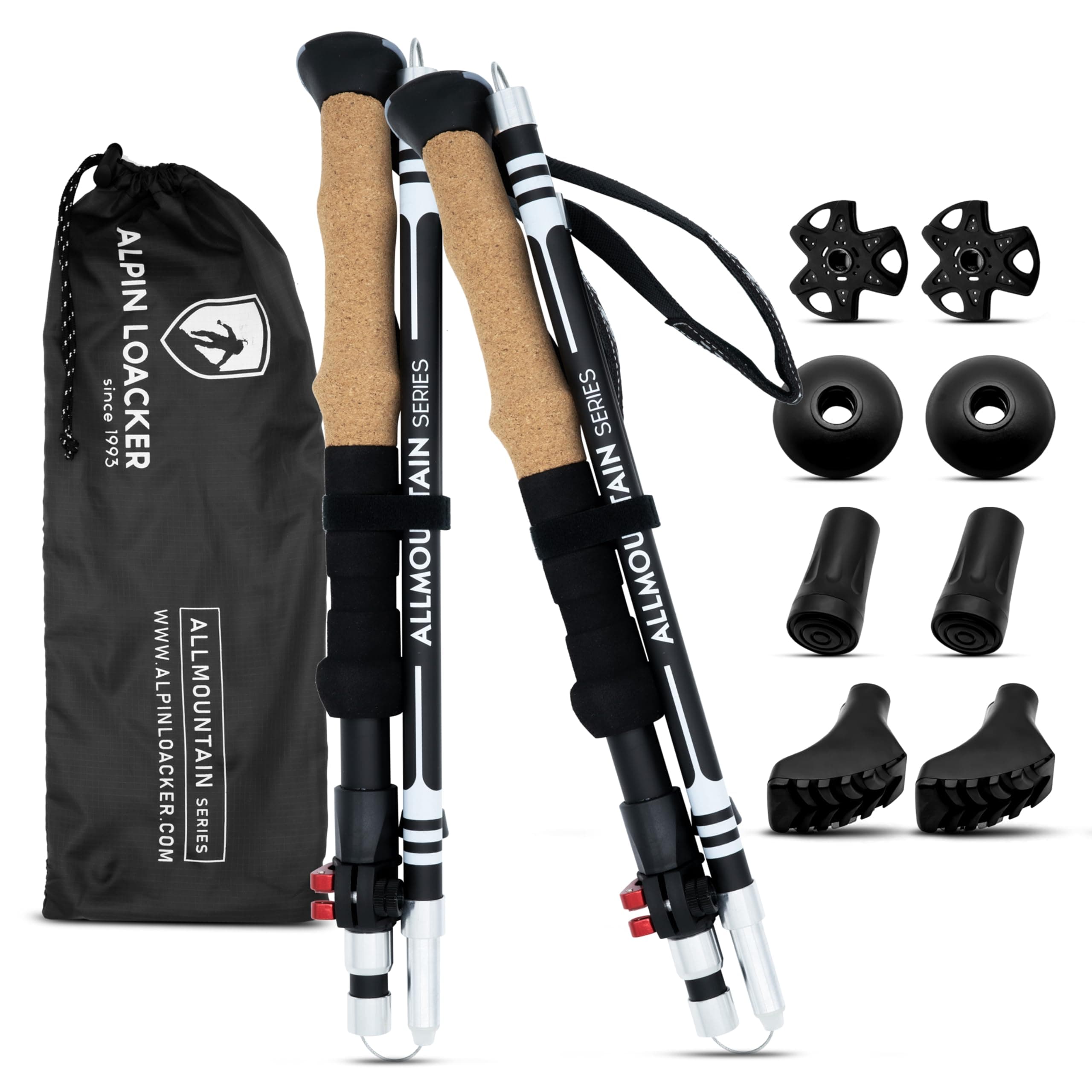 ALPIN LOACKER Collapsible Trekking Poles for Hiking I Carbon or Aluminum Hiking Poles Ultra Lightweight I Adjustable Trekking Poles for Women and Men with Cork Grip