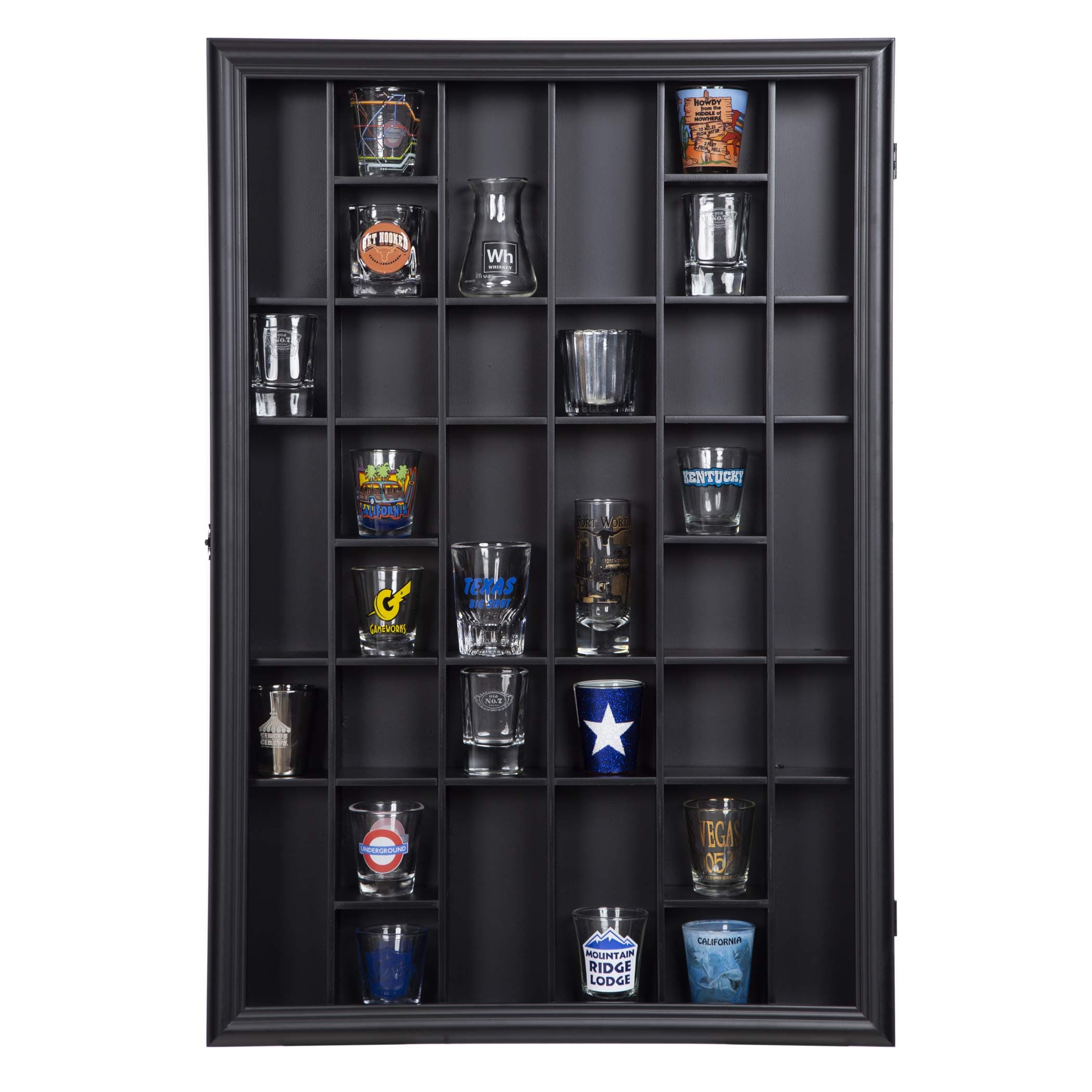 Gallery Solutions 18X26 Display Hinged Front, Black Shot Glass Case Od 17.8875X21.3125, 17" X 21"