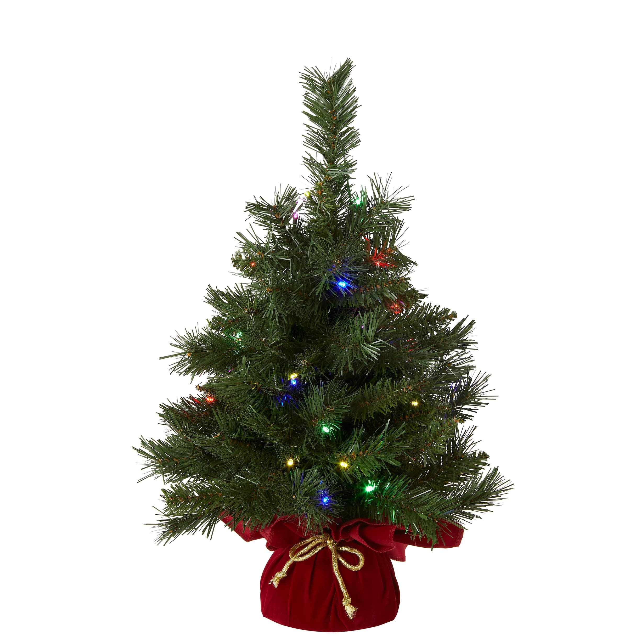 National Tree Company Pre-lit Artificial Mini Christmas Tree | Includes Multi-Color LED Lights and Cloth Bag Base | Majestic Fir - 2 ft