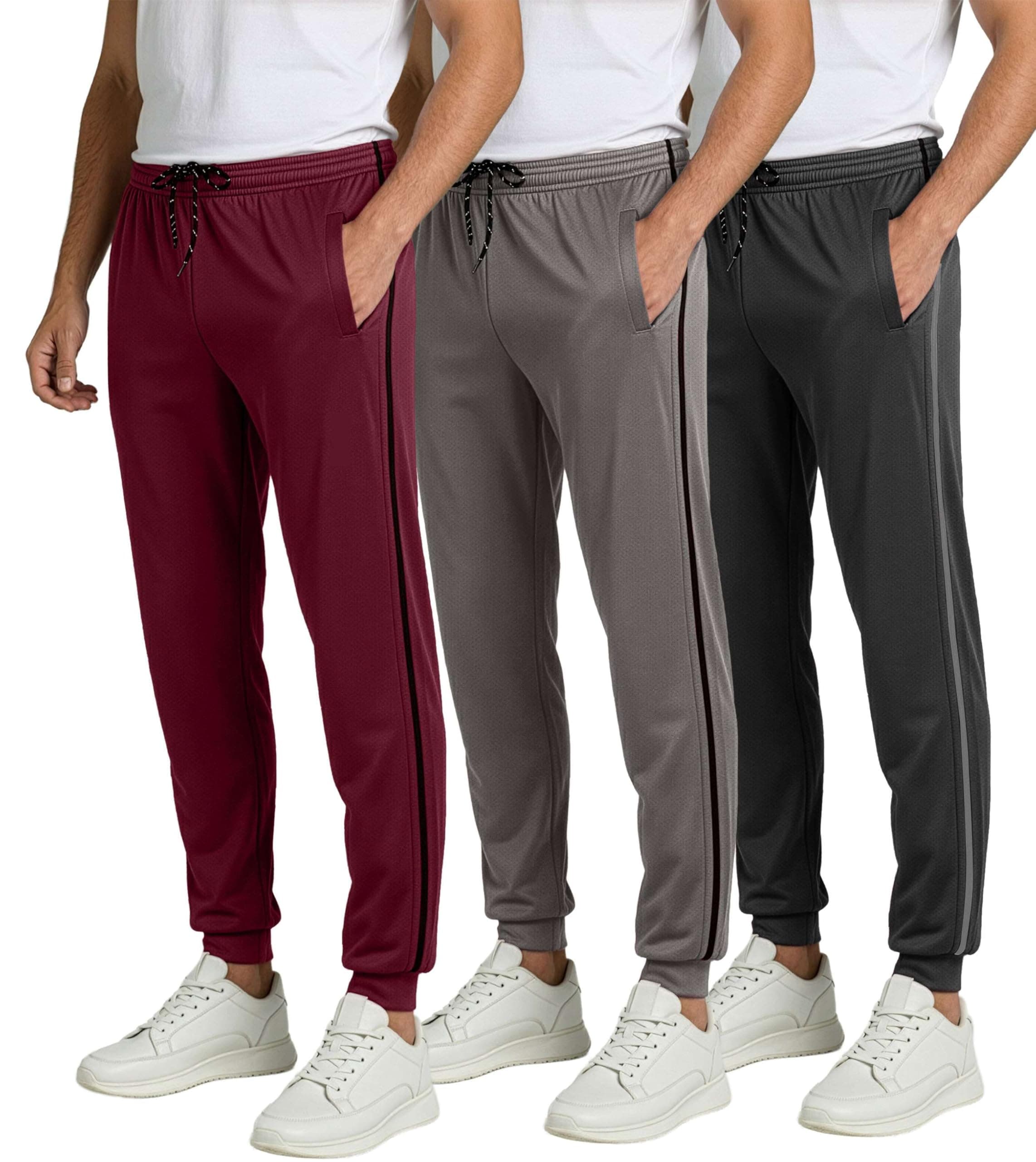 Real Essentials 3 Pack: Men's Mesh Jogger | Athletic Sweatpants with Pockets | Active Track Gym Workout Pant (Big & Tall)