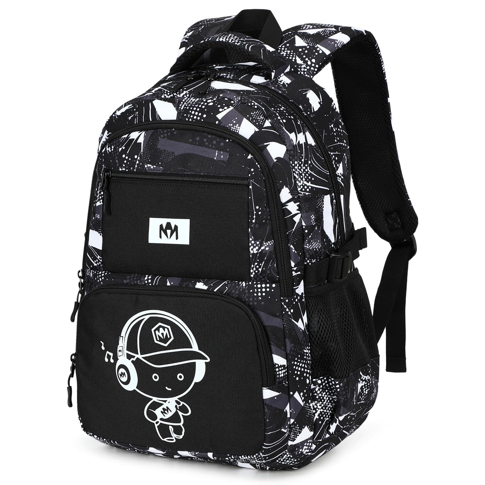 Kids Backpack Boys Camo Bookbag Teens Elementary School Bag Daypack Travel Back Pack Middle school (Grey Graffiti)
