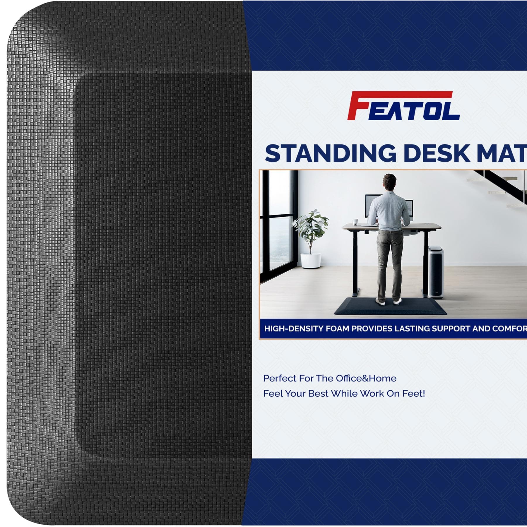 FEATOL 2 Packs Anti Fatigue Mat for Kitchen Floor Thick Cushioned Standing Desk Mat, Ergonomic Kitchen Mats Set of 2, Memory Foam Comfort Floor Mat Padded Foam Rugs, Non-Slip (20" x 39", Black)