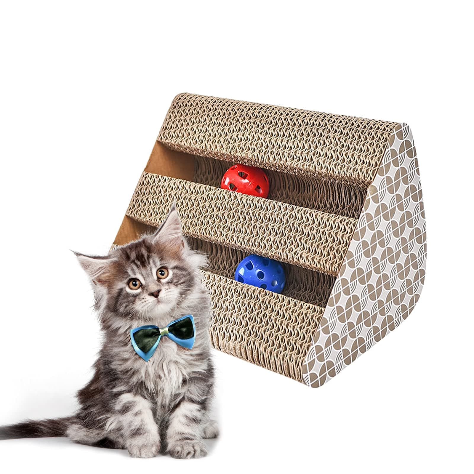 FORKALER Erya Cat Scratcher,Fun Pet Cat Scratching Post Cardboard,Grinding Cat Claw Toys with Bell Catnip (Triangle) Multiple Scratching Angles to Match Your Cat's Preference