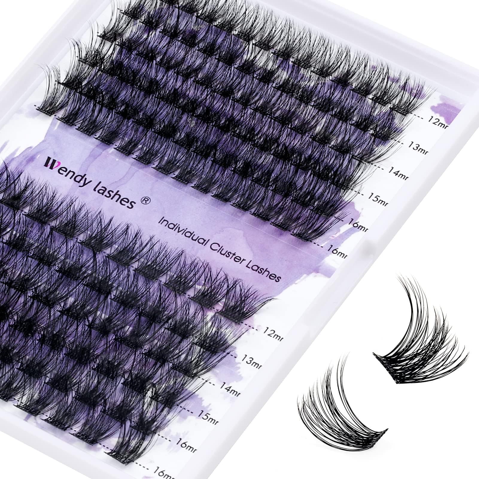 Clusters for Eyelash Extensions: 12-16mm Mixed, Lightweight, Natural, Wispy, Waterproof, Cat Eye, DIY at Home, D Curl, Wendy, C3+C9, FD318