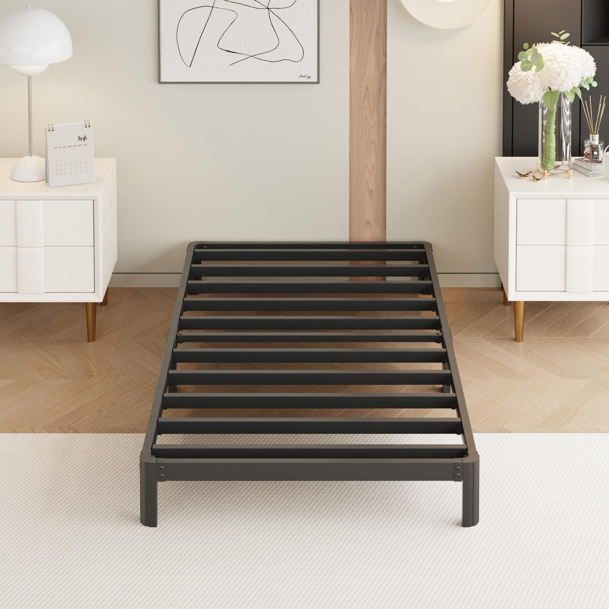 9 Inch Twin Bed Frames with Rounded Corner Legs, Heavy Duty Metal Twin Size Platform Bed Frame No Box Spring Needed, Easy Assembly, Noise Free, Black