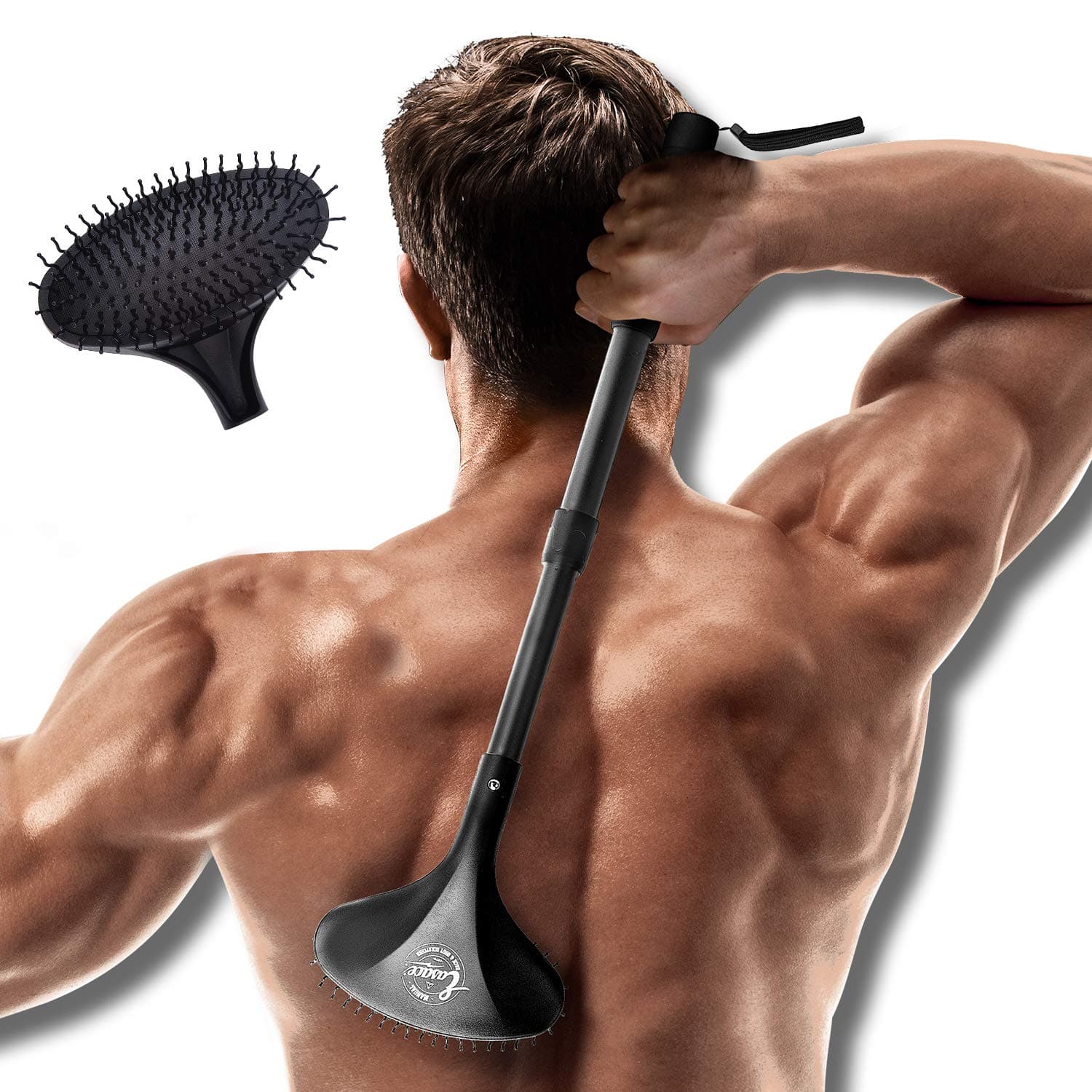 EASACE Telescopic Back Scratcher with Long Handle 21.5 Inch Adjustable Backscratchers Telescoping for Women Men Pregnant Extendable Head Body Scratcher Retractable Over-Sized Bristled Scratcher(Black)