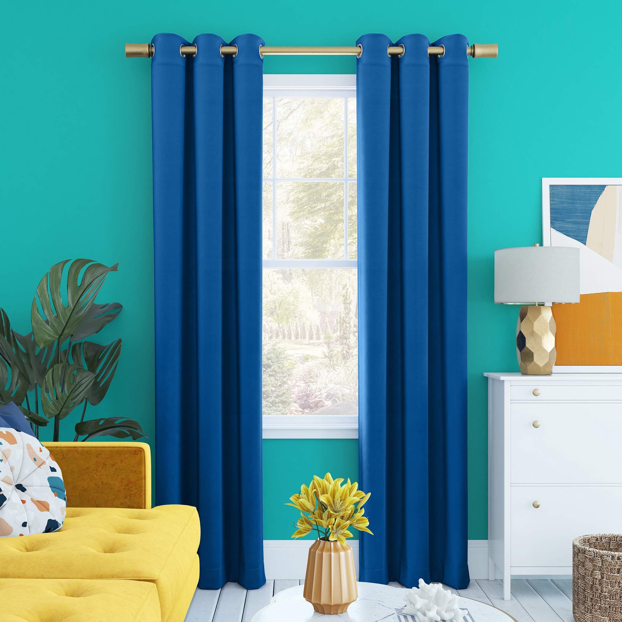Sun Zero Halton Bright Vibes Total Blackout Grommet Curtain Panel, 40" x 96", Classic Blue