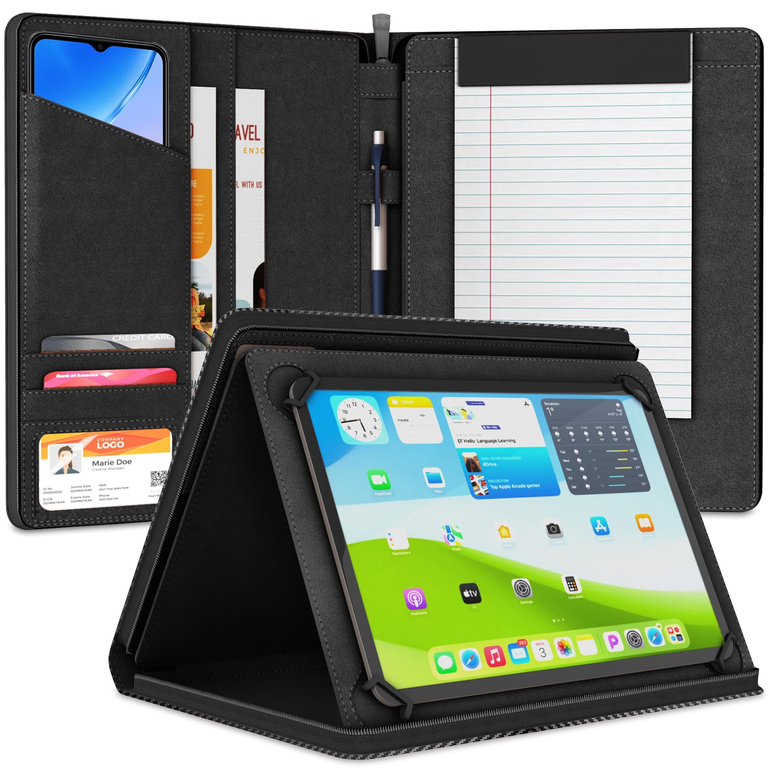 KHOMO Universal Tablet Pad Folio Zippered Case for 8.5'' up to 11'' Tablets - Carbon Fiber - VC-Universal-Carbon