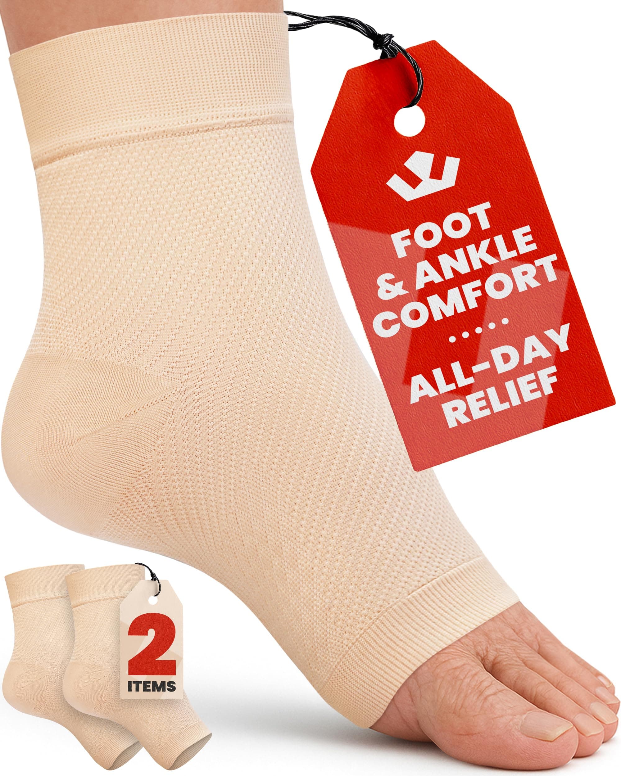 KEMFORD Ankle Compression Sleeve - 20-30mmhg Open Toe Compression Socks for Swelling, Plantar Fasciitis, Sprain, Neuropathy - Brace for Women and Men