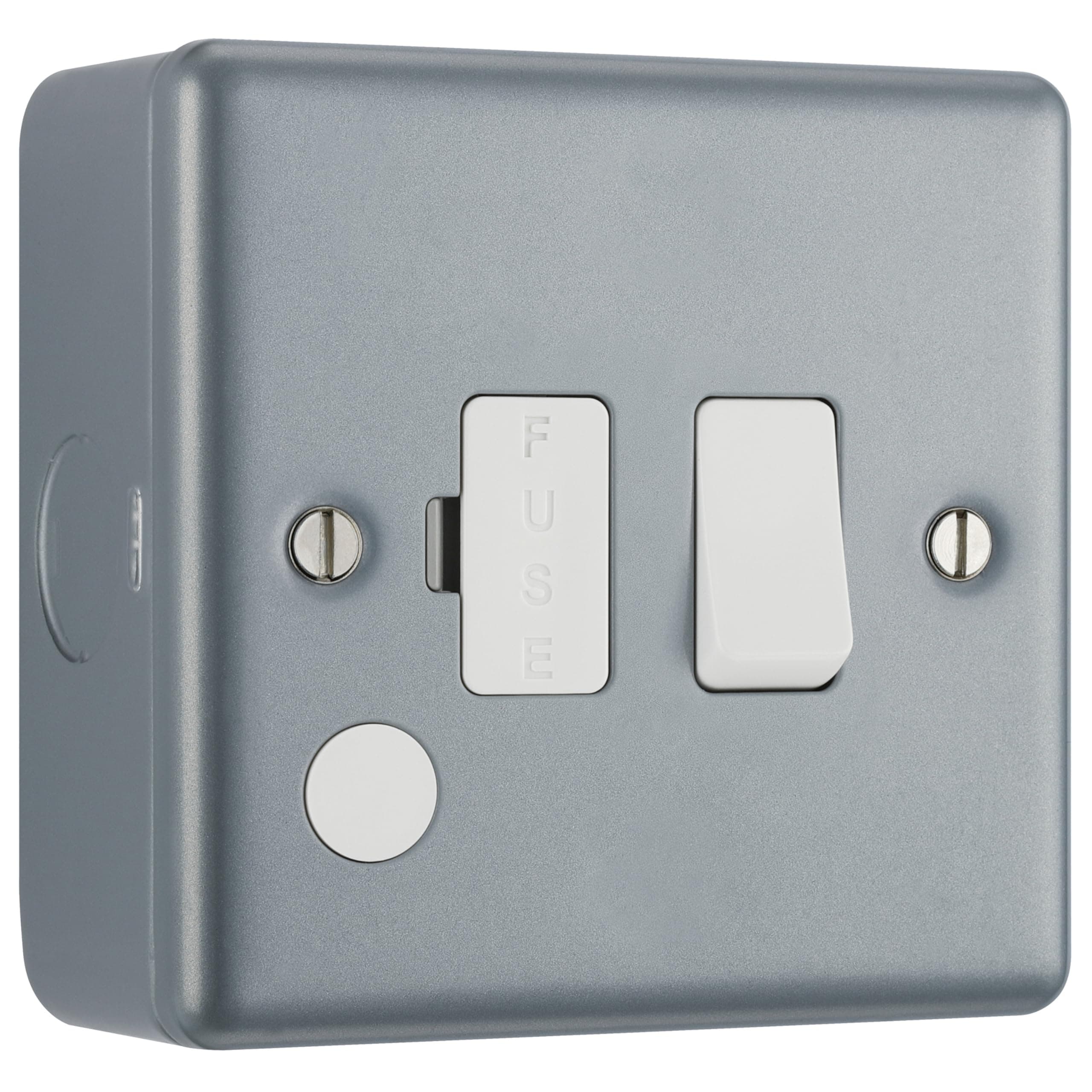 BG Electrical Switched Fused Connection Unit with Optional Flex Outlet, Fused Spur Switch and Mounting Box, Scratch Resistant, Industrial Flat Profile, Metal Clad, Grey, 13A, MC550F