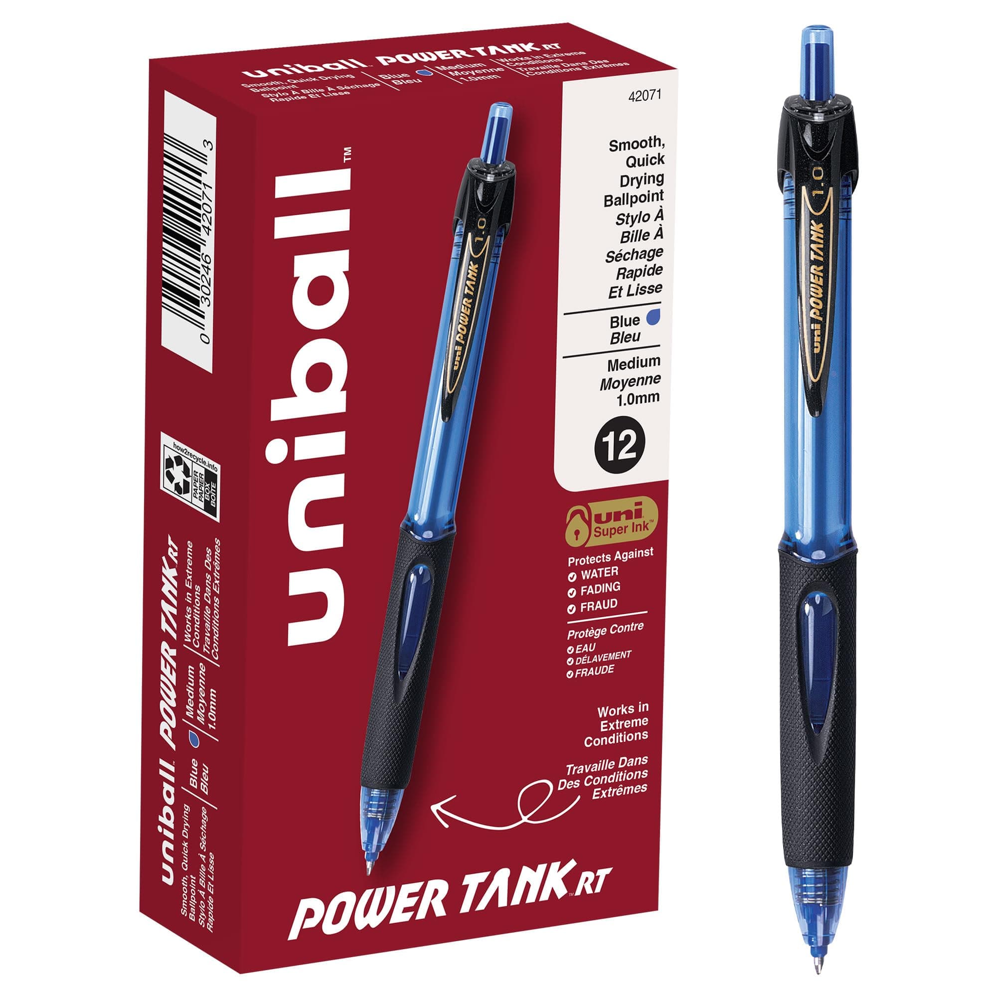 Power Tank Retractable Ballpoint Pens Medium Point, 1.0mm, Blue, 12 Pack