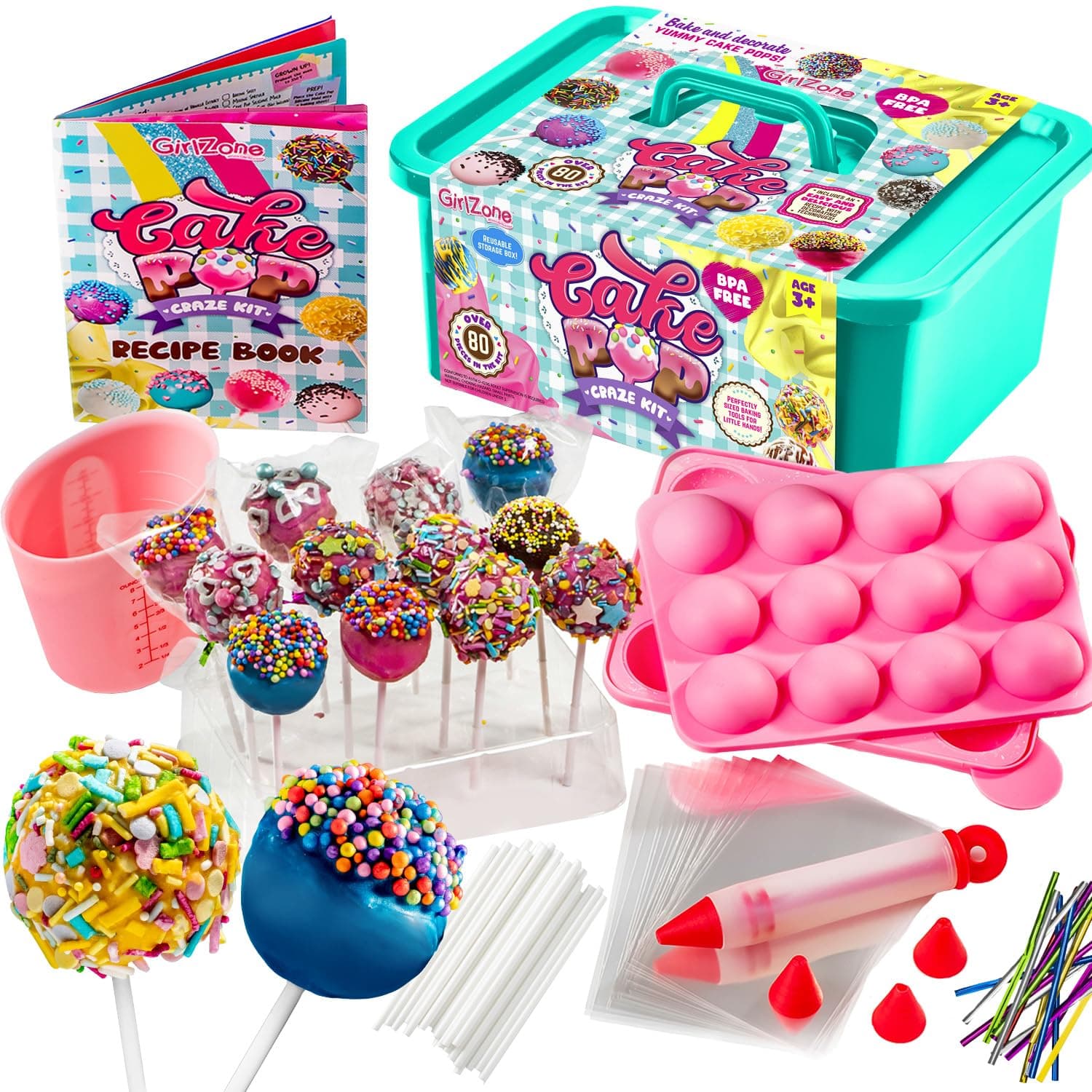 GirlZone Cake Pop Craze Kit, Baking Set for Kids Ages 10–12 with Cake Pop Mold, Stand, Gifting Bags & Decorating Pen, Fun Creative Kitchen Activity, Birthday Gift