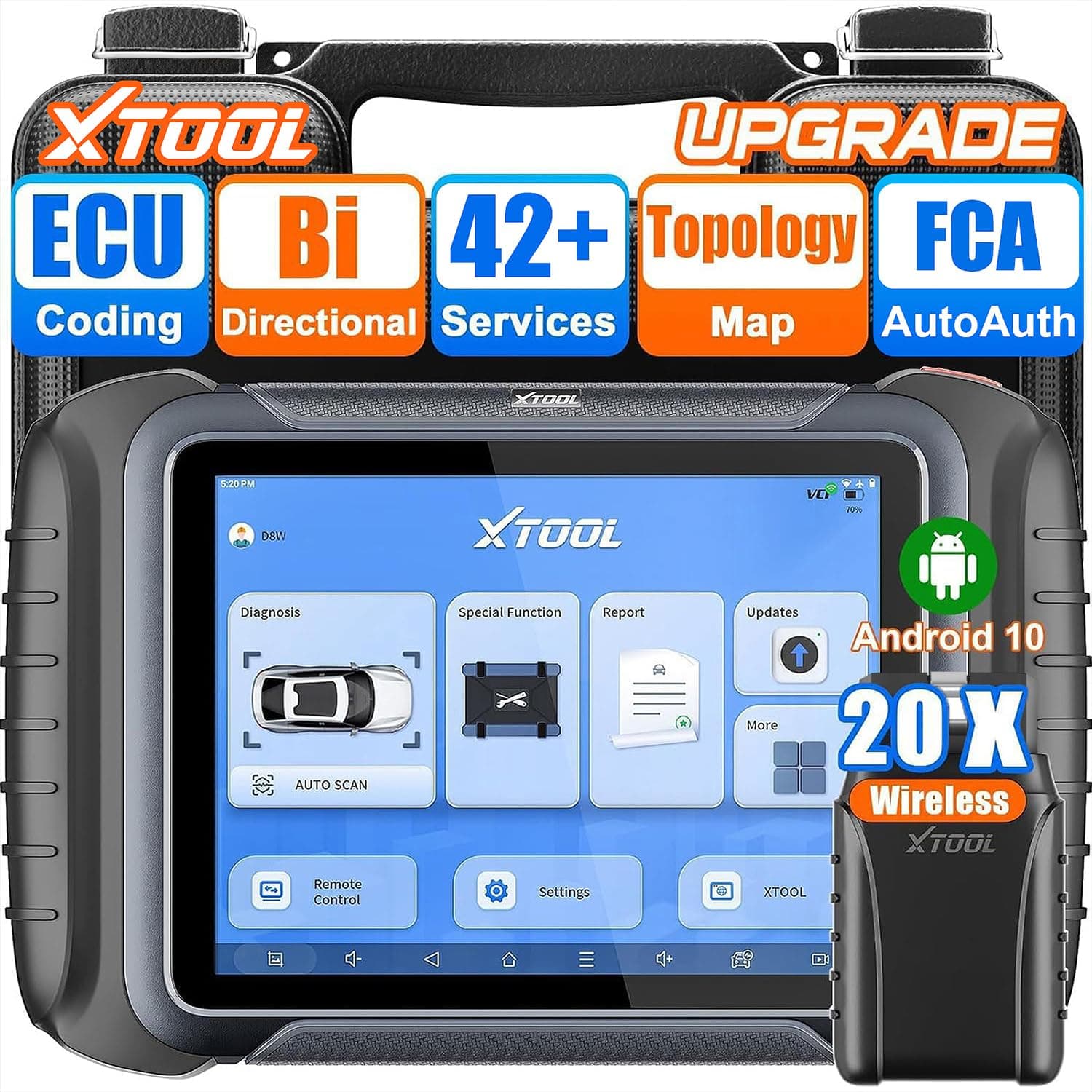XTOOL D8W Wireless Bi-Directional Scan Tool, 2025 Topology OBD2 Scanner 3 Years Update ($600 Value) ECU Coding, PMI, 38+ Reset, Crankshaft Relearning, CAN FD/DoIP Full Diagnostic Scanner for Cars