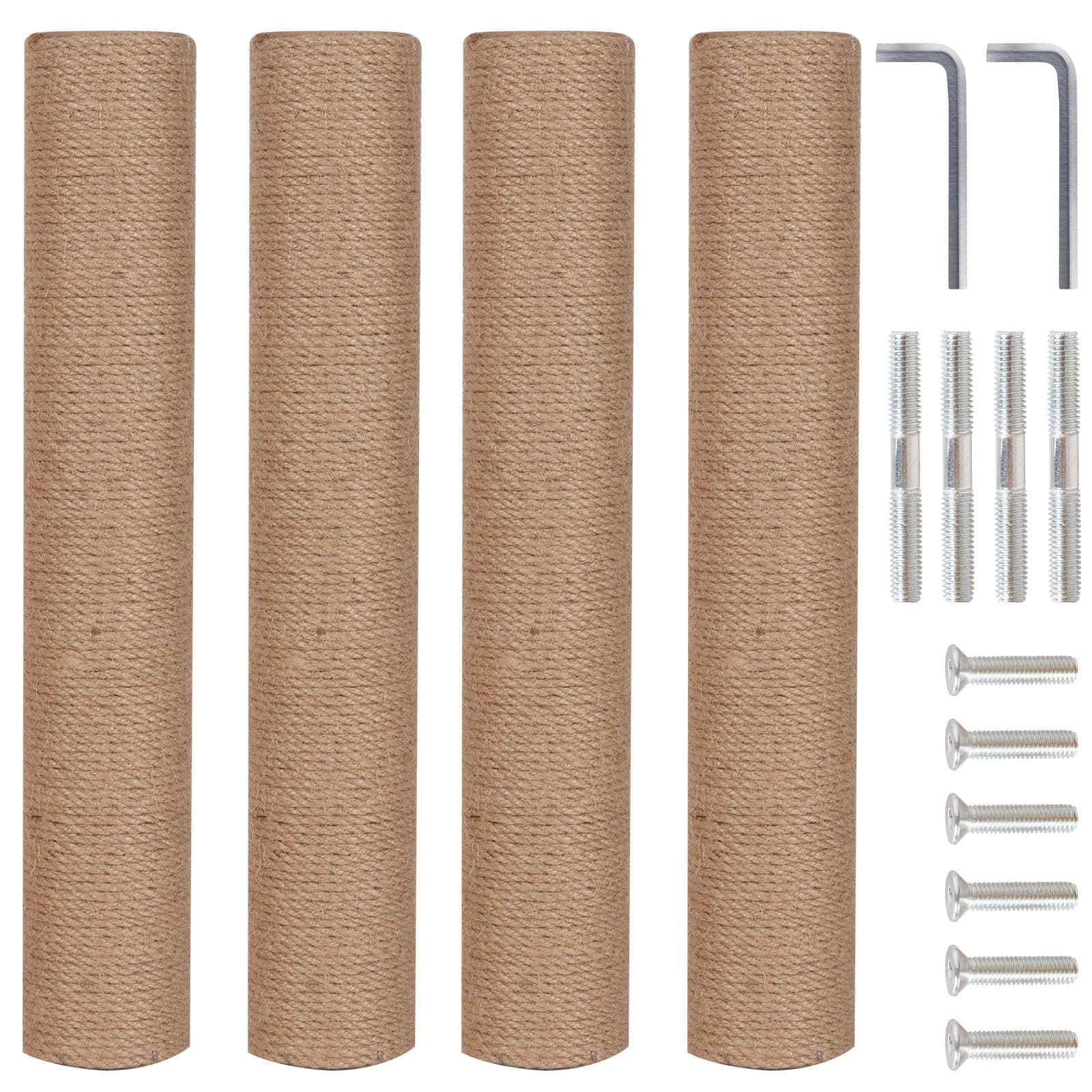 Pinkgarden 4-Pack 15.7" Cat Scratching Post Replacement - Natural Sisal Rope Scratcher Poles with M8 Screws for Indoor Cat Tower Renewal Parts, Easy to Assemble Cat Furniture Refill Parts (Nature)