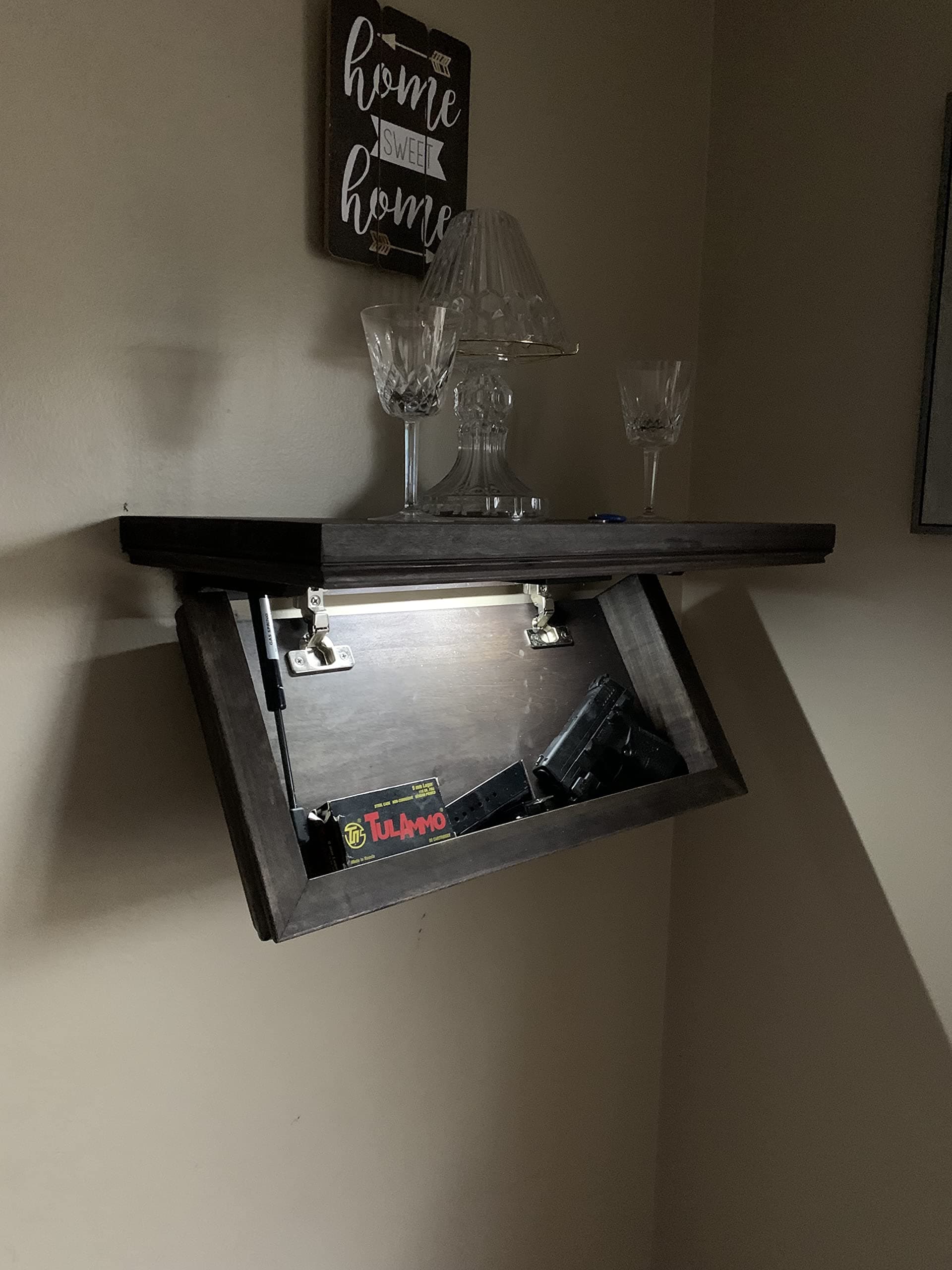 Hidden Gun Shelf with Concealed Trap Door with RFID & Bluetooth Lock Natural Wood 23x11.5x4 (Dark Walnut), 2412RB-DW