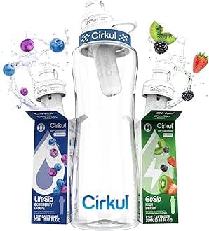 Cirkul - 32 oz plastic starter set with navy lid, 2 blueberry and kiwi berry flavor cartridges