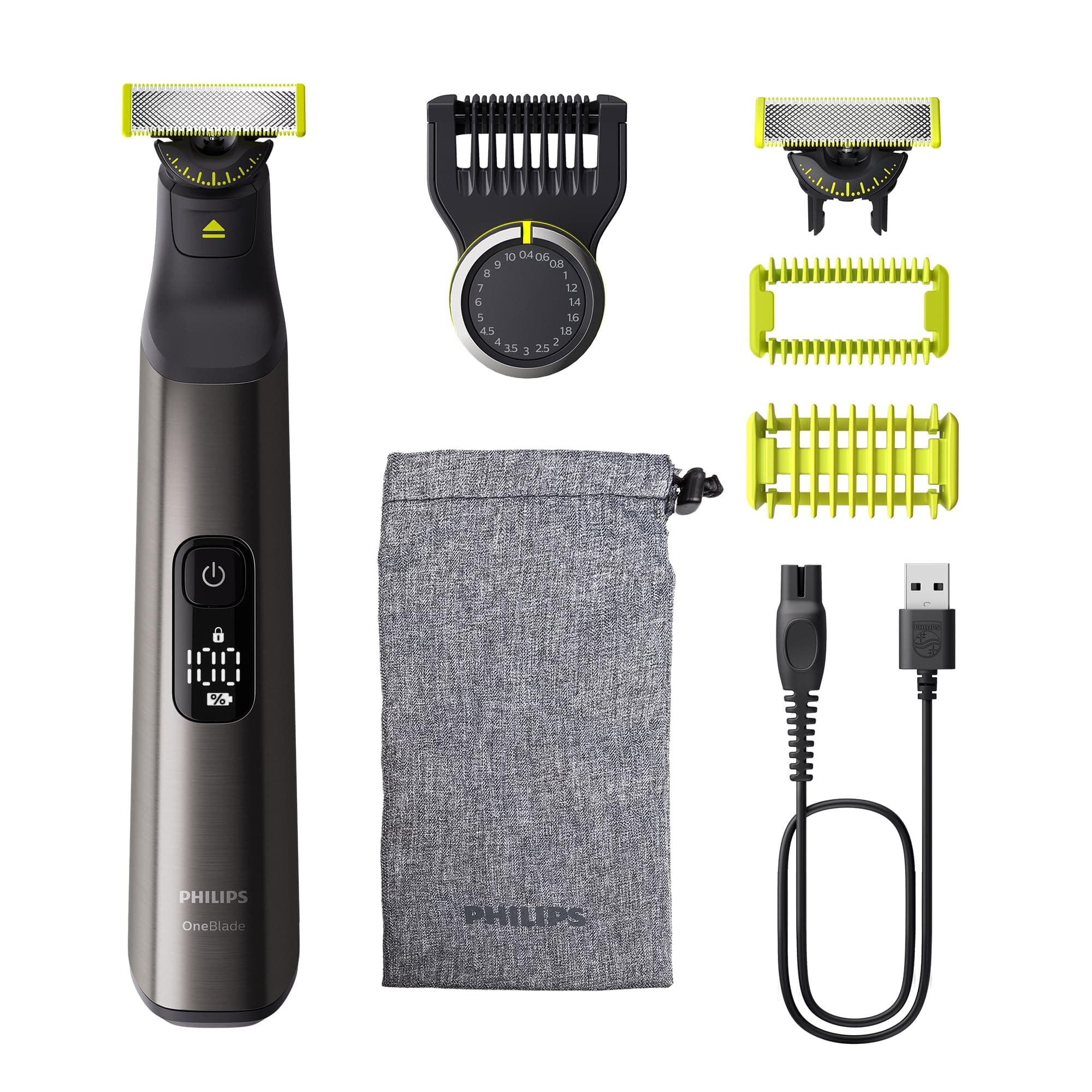OneBlade Pro 360 Authentic Face & Body Electric Beard Trimmer, Shaver and Bodygroomer, 2X 360 Blades, 1x 20-Length Comb, 1x Body Kit, 1x Soft Pouch, QP6552/30
