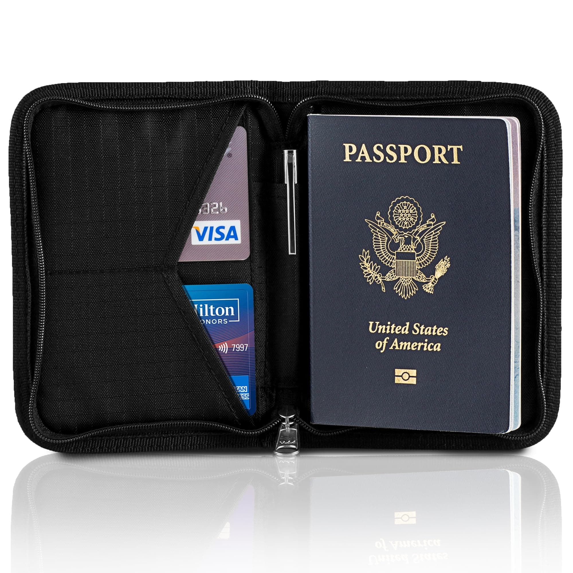Passport Holder & Travel Wallet with RFID Blocking - Premium Document Organizer Case for Men and Women - Holds Passports, Cards, Tickets, ID, Cash - Compact Zippered Wallet