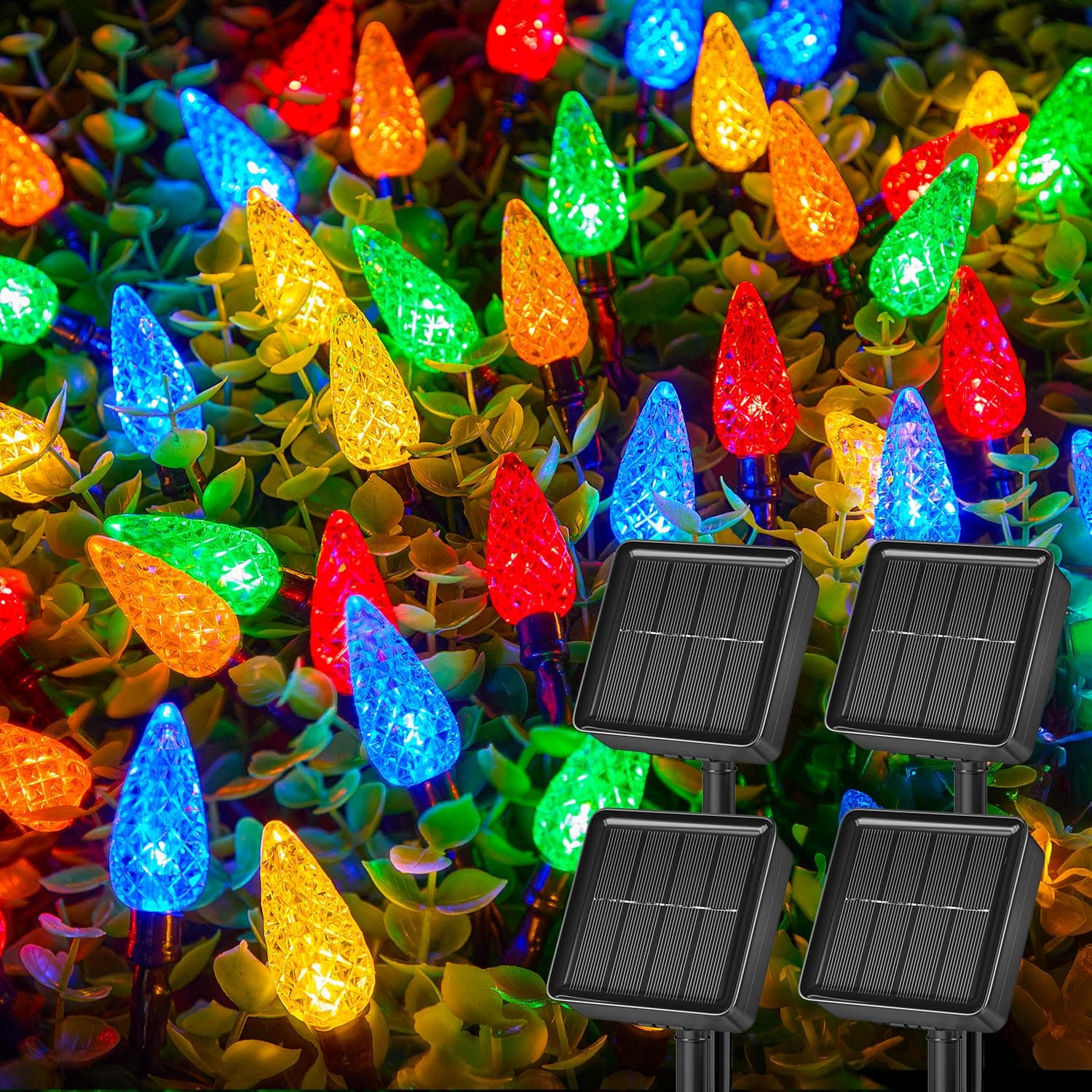 Brightown4 Pack Solar Operated C6 Strawberry String Lights, 22.64ft 50 LEDs Multicolor LED Christmas Fairy Lights, Solar Christmas Lights Outdoor, Christmas Decorations for Christmas TreeClimatePartner certified