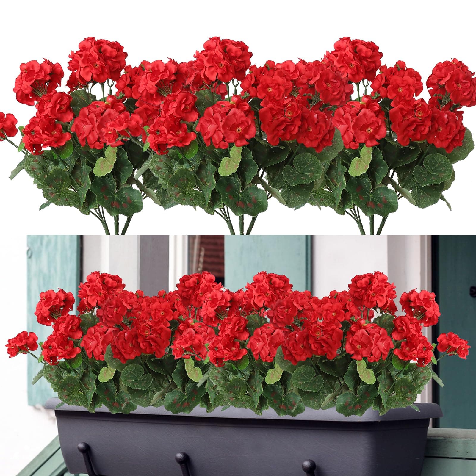 Dremisland 3 Pack Artificial Geranium Flowers for Outdoors Red Geranium Silk Flowers Outdoor UV Resistant Garden Plants Bush Faux Flowers for Home Wedding Kitchen Table Centerpieces Decor(Red, 3Pack)