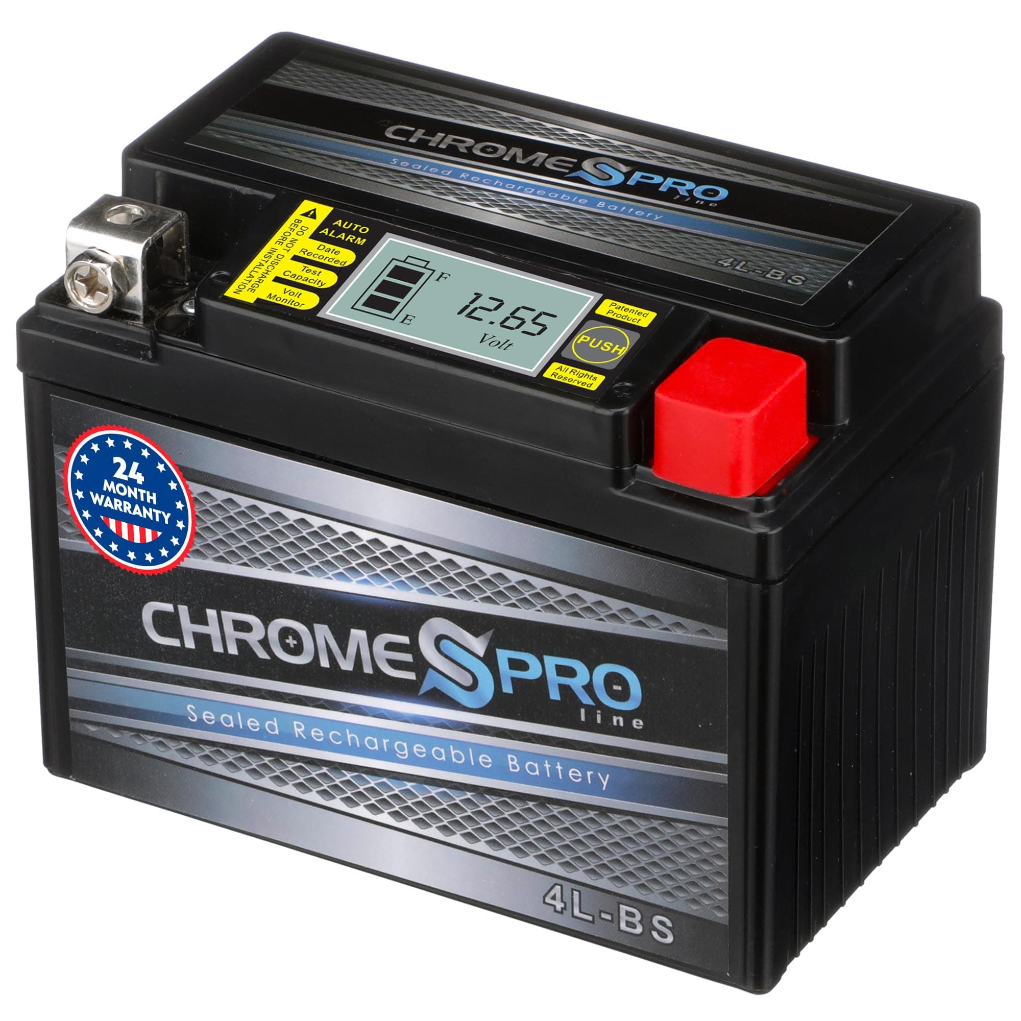 Chrome Pro iGel YTX4L-BS Maintenance-Free, LCD Display, 50CCA, 12V 3Ah Battery Replacement for ATV, Motorcycle, Jet Skis, Scooter, UTV, and More - Nut and Bolt (T3) Terminal