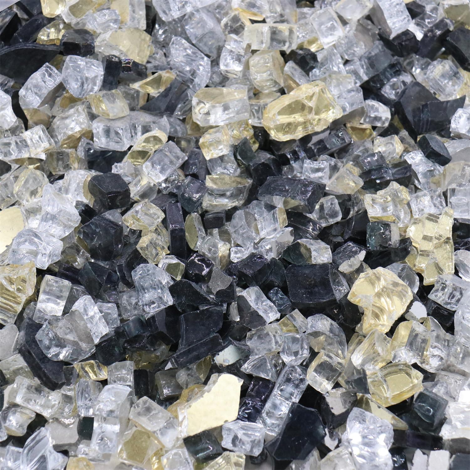 Fire Glass for Fire Pit - Gold Black Clear- 0.5 Inch 18 lbs - Reflective Tempered Glass Rocks for Natural or Propane Gas Fireplace or Fire Pit (0.5 Inch - Ref. Gold, Black, Clear, 18.00, Pounds)…