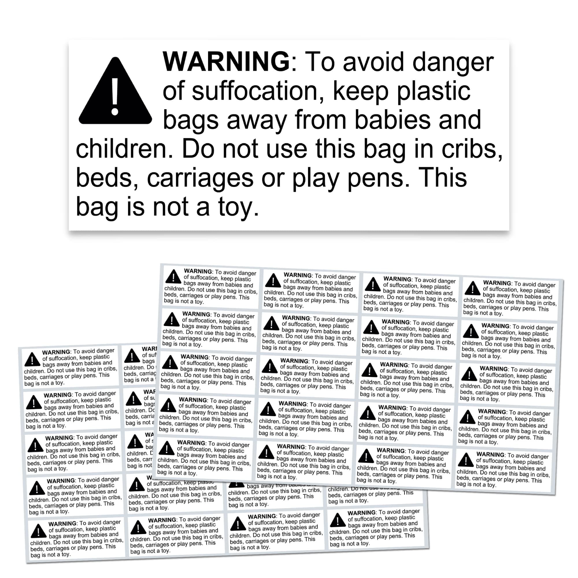 Suffocation Warning Labels Stickers, Hazard Risk for Plastic Bags - 2.4" x 1", 1000 Pieces