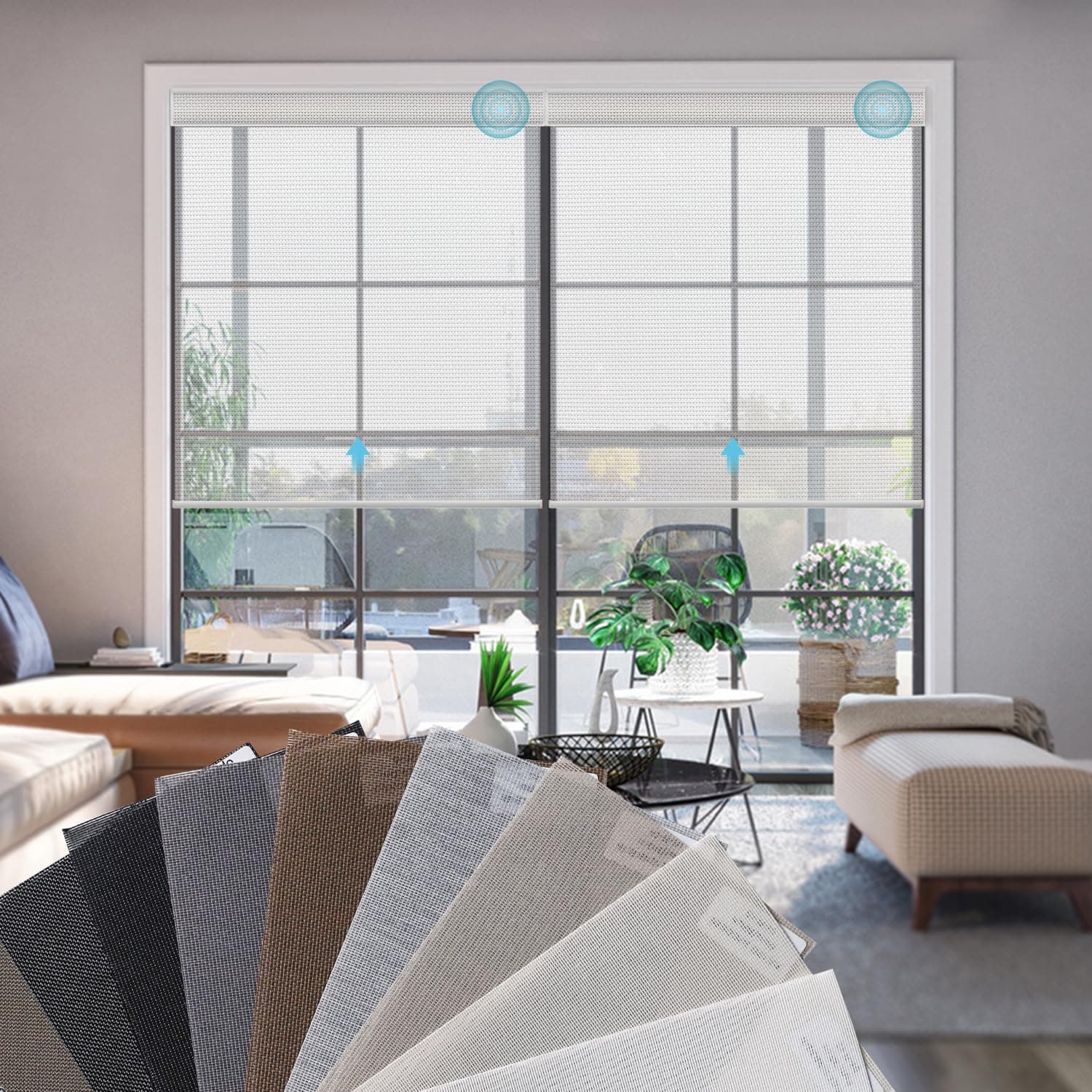 SmartWings Motorized Smart Roller Shades in Light Filtering, Electric Blinds with Remote for Windows Compatible with Alexa/Google Home/Homekit, Customized, Multi-Color Fabric Samples