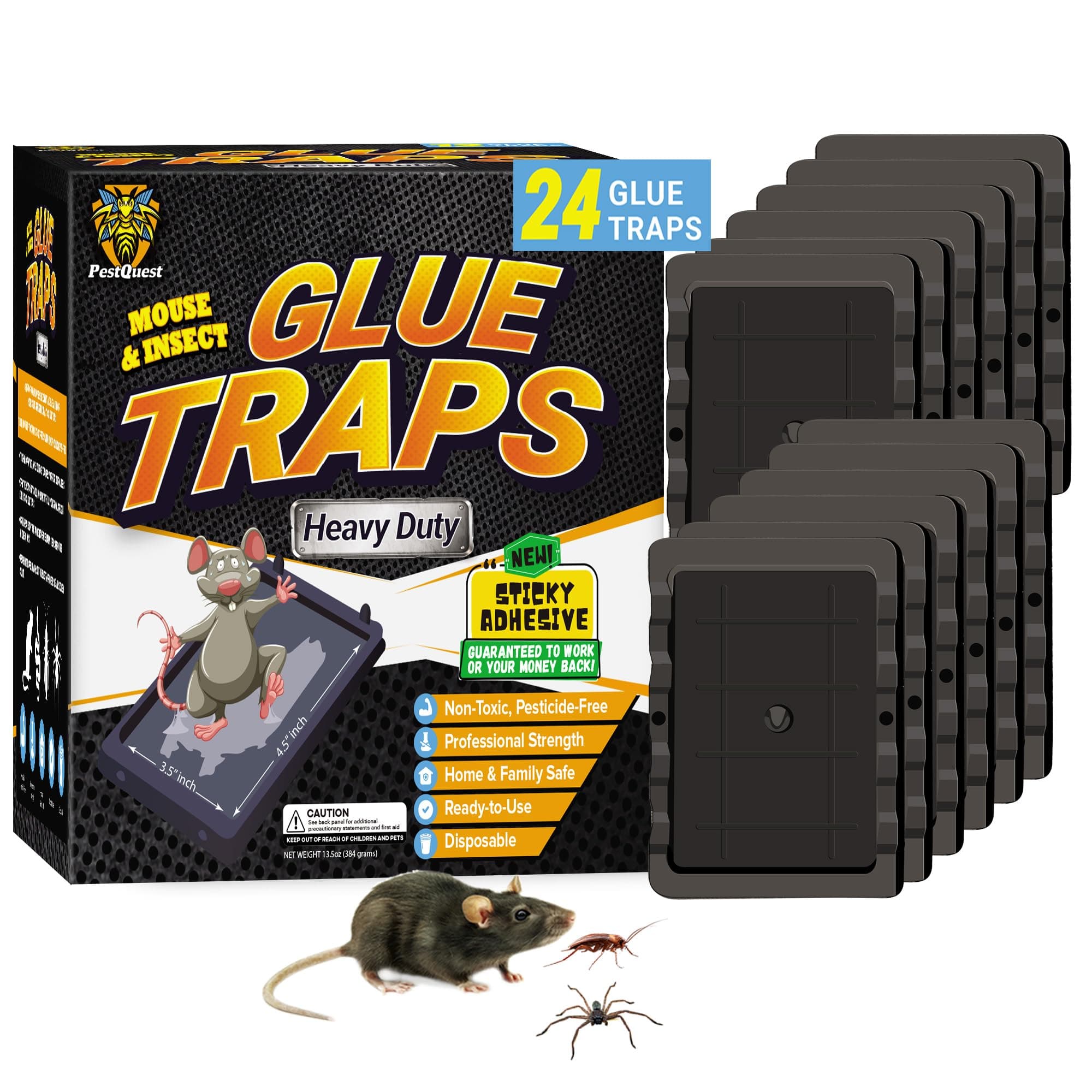Glue Mouse Traps Indoor for Home (24 Pack), Small Glue Mice Traps, Pre-Baited Peanut Scent Sticky Mouse Traps for Small Mice, Insects, Rodent, Bug & Spiders, Pet & Family Safe (Small, 24pk)