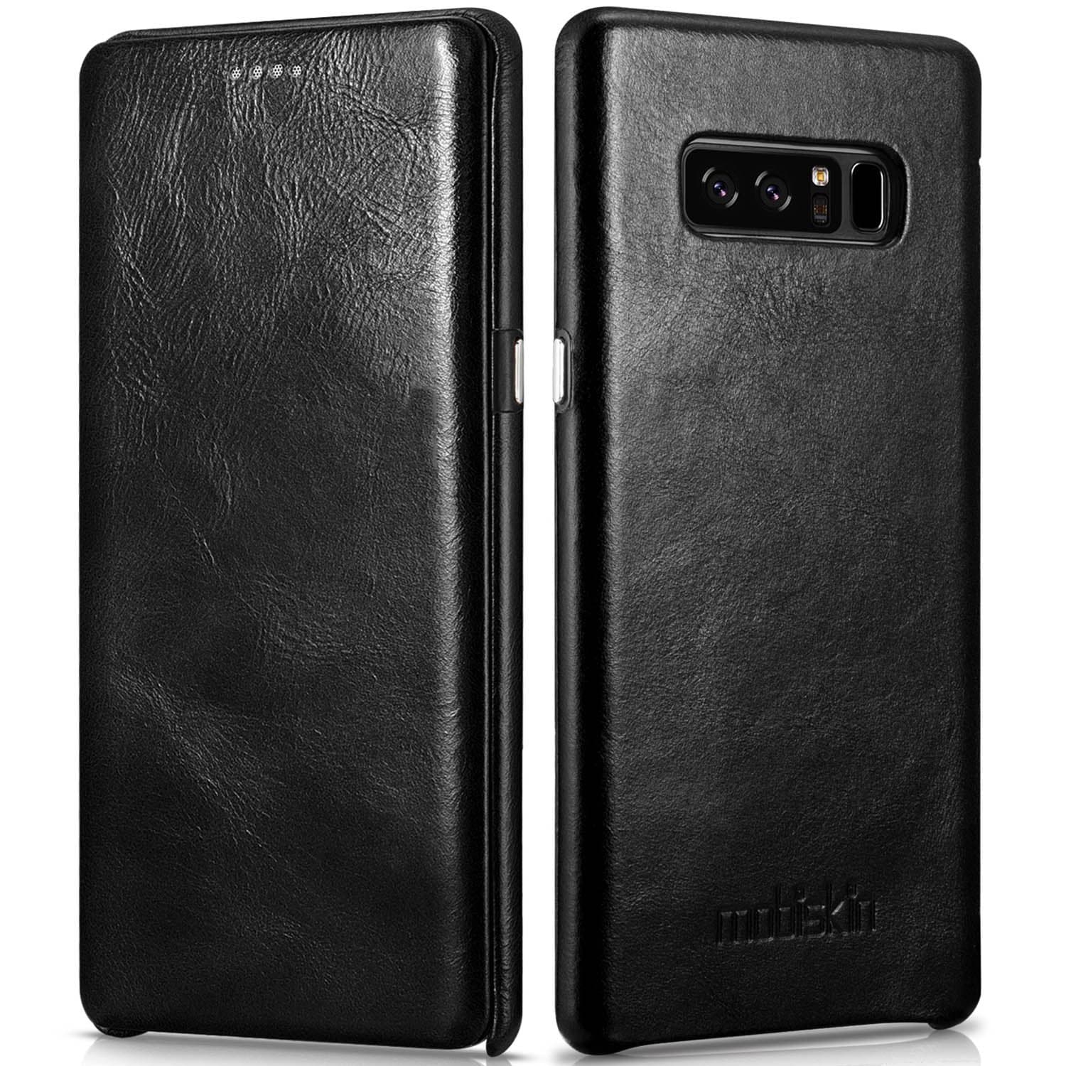 Mobiskin case compatible with Samsung Galaxy Note 8 / SM-N950, cover with genuine leather, book-style protective phone case, ultra-slim folio, thin wallet, black vintage