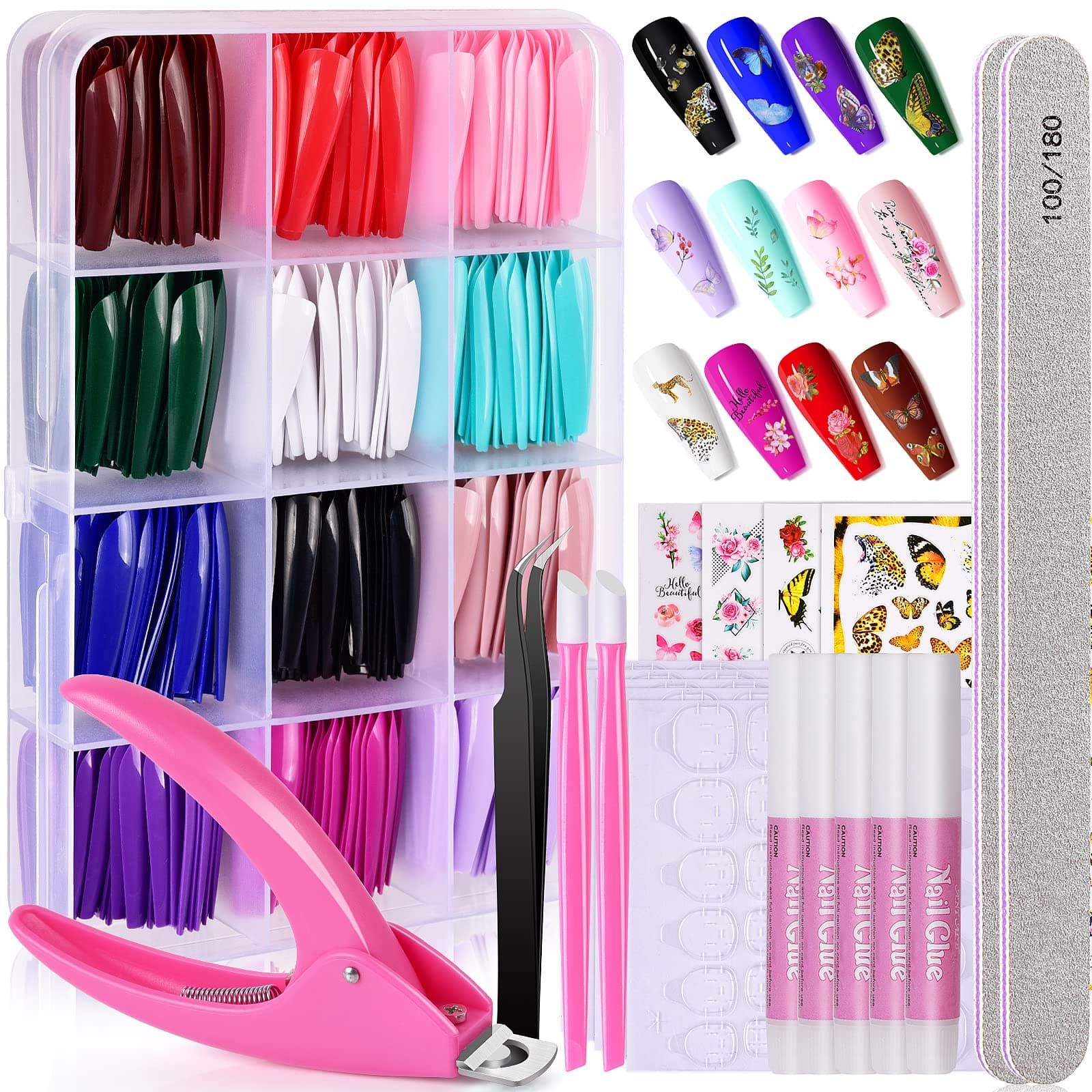 TsMADDTs360PCS Coffin Press on Nails Long, Acrylic False Nails Set with 12 Packs Ballerina Coffin Fake Nails with Glue,Files,Stickers for Nail Art DIY,12 Colors Glue On Nails