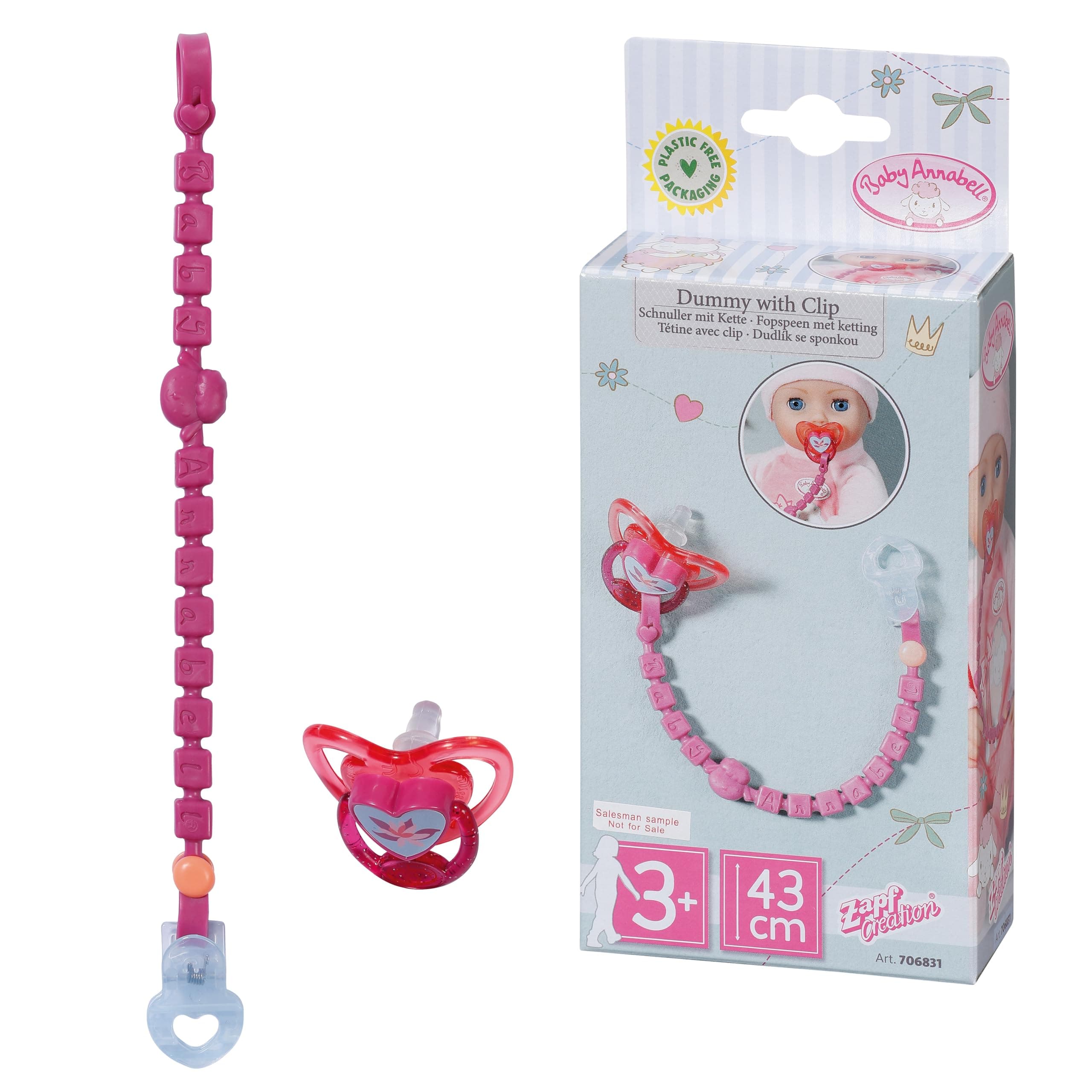Baby Annabell Dummy with Clip, for Dolls up to 43cm - Includes Beaded Chain with Clip - Suitable for Ages 3+