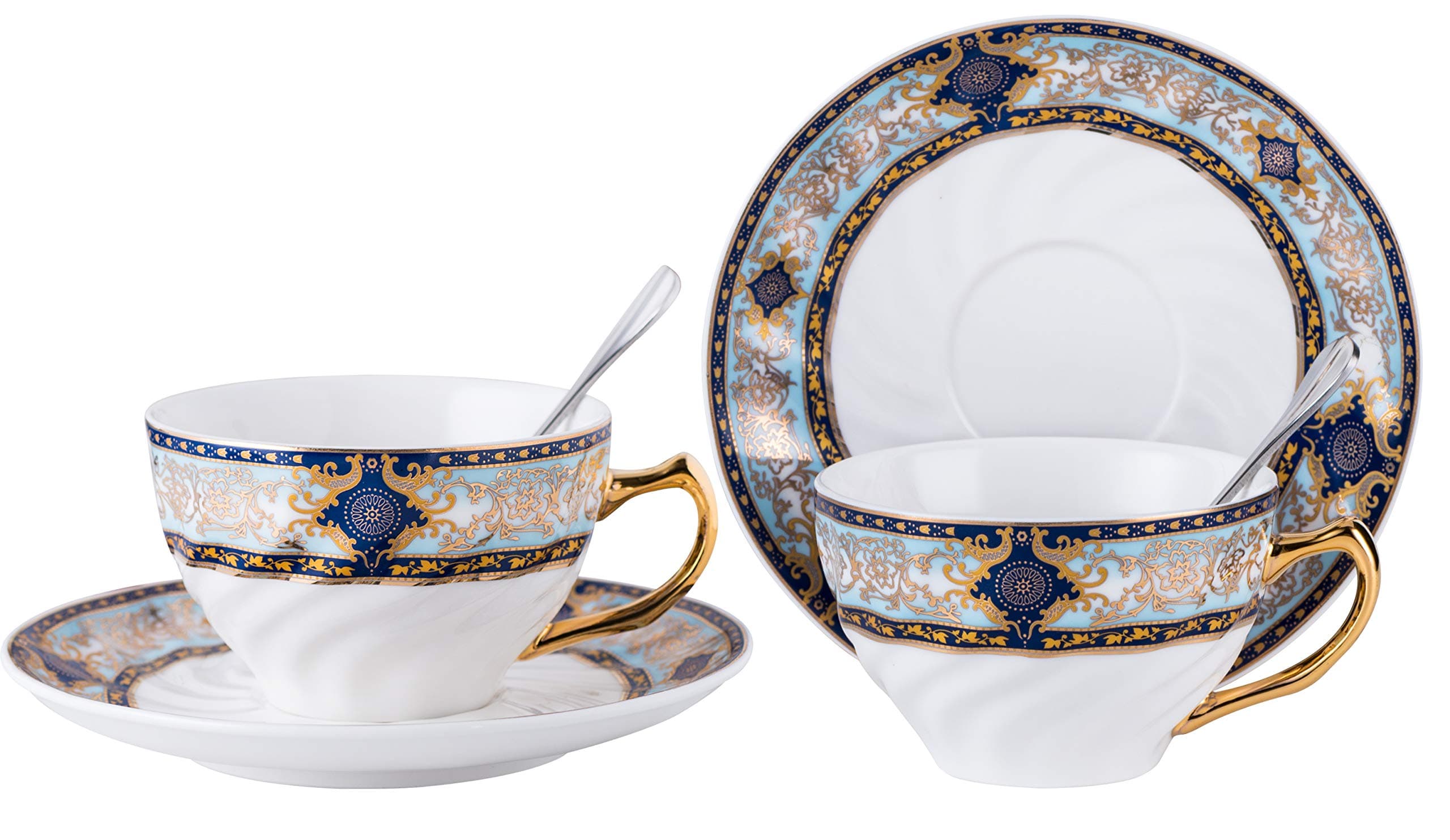 Jusalpha Elegant Modern Tea Cup and Saucer Set-Coffee Cup Set with Saucer and Spoon FD-TCS18 (Set of 2)