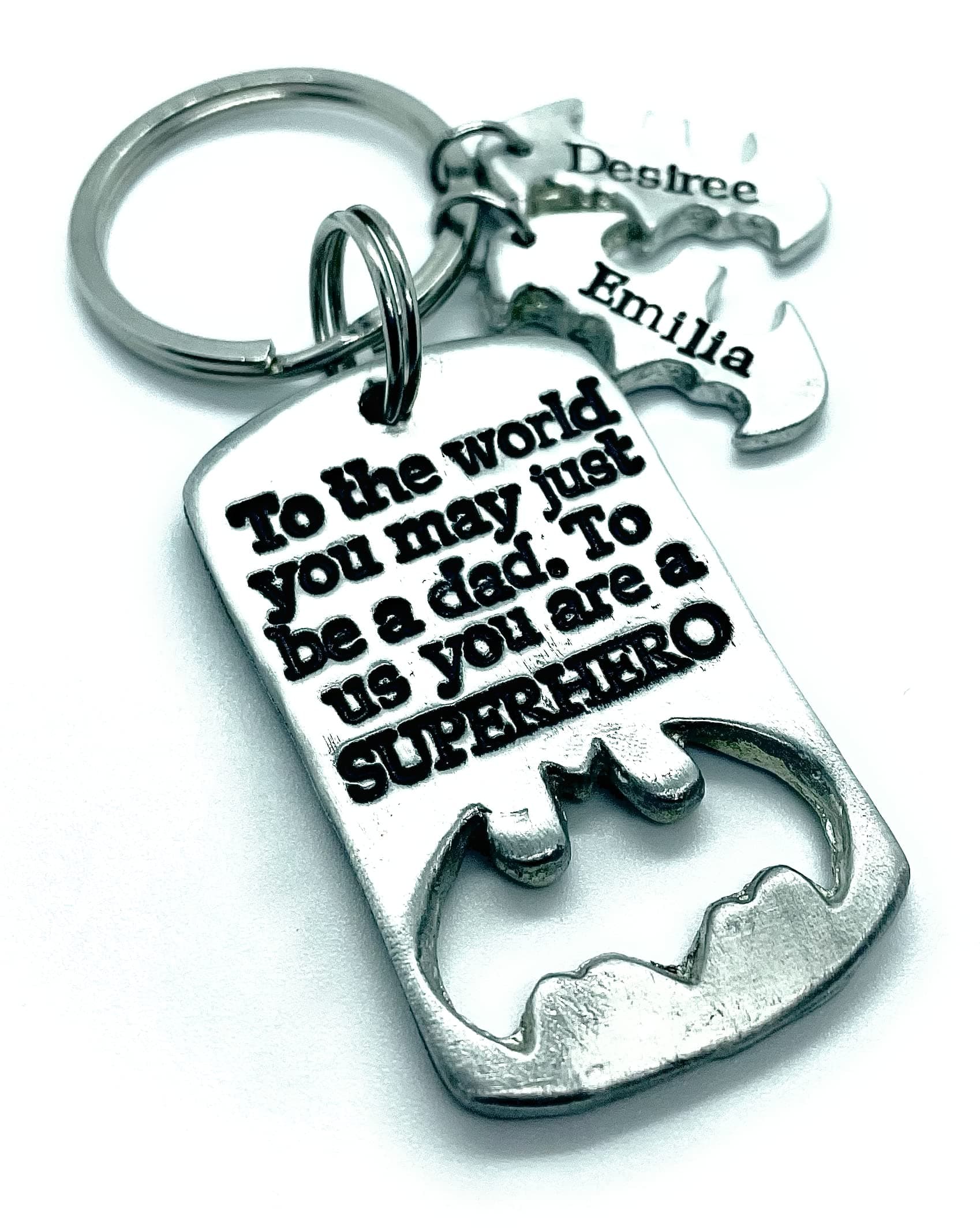 Superhero dad keychain personalized Fathers Day Gift super dad Personalized Dad DAD Gift, pewter hand stamped, to the world you are just a dad