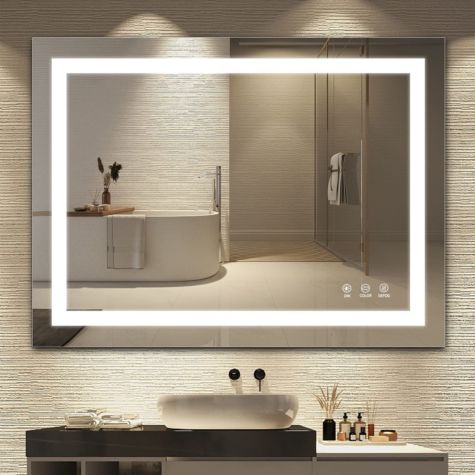 LED Bathroom Mirror,36x28 Inch Bathroom Vanity Mirror Wall Mounted with 3000K-6000K Adjustable, Anti-Fog, Smart Touch Button, Stepless Dimmable Lighted Makeup Mirror, Horizontal/Vertical